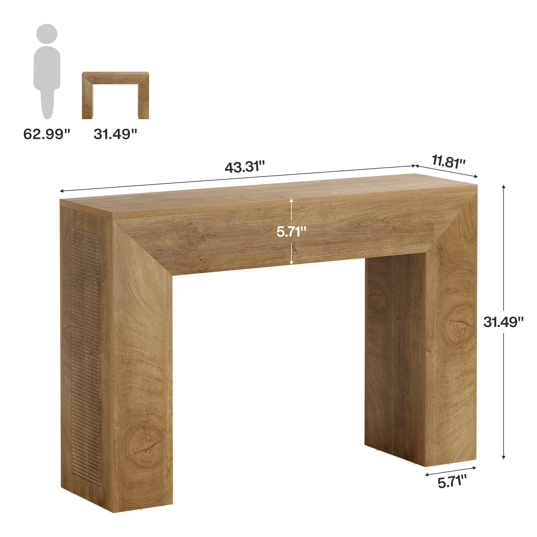 43.3" Entryway Console Table, Small Sofa Table with Fluted Design Behind Couch
