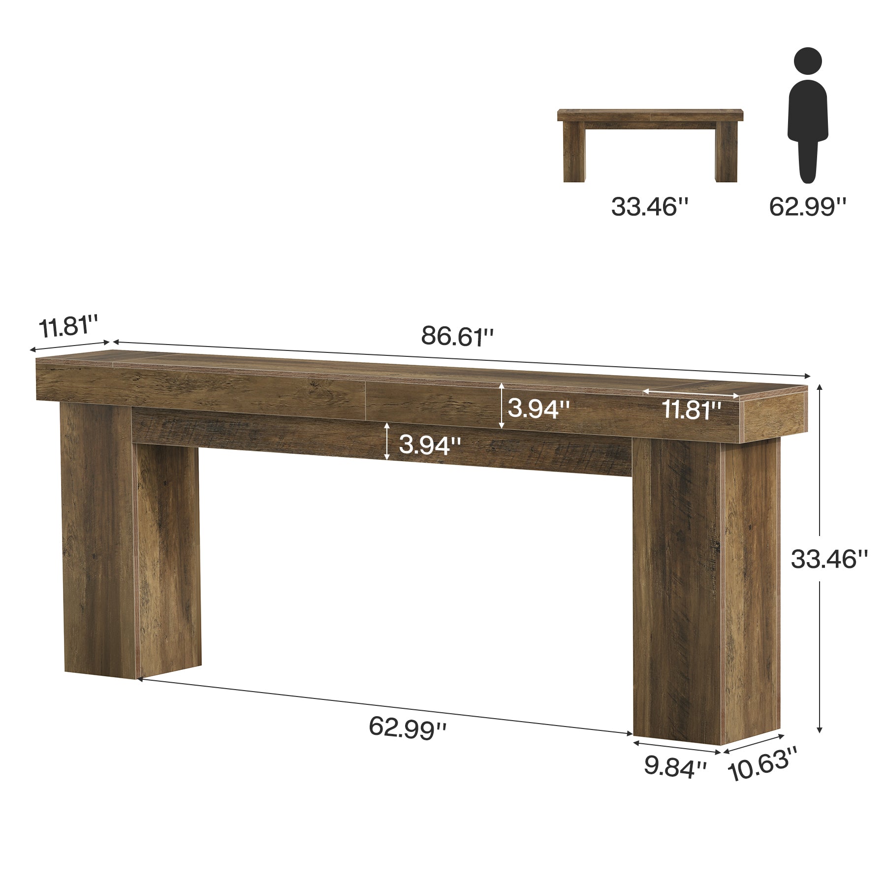 86.6" Console Table, Extra-Long Sofa Entryway Table for Living Room, Foyer
