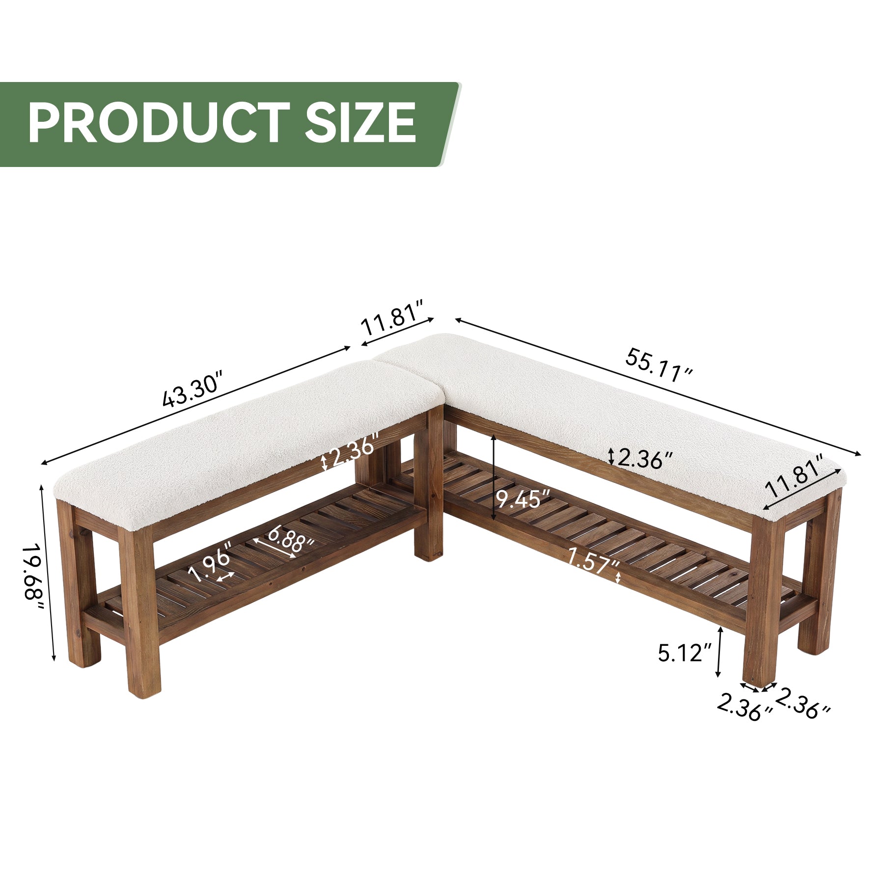 Solid Wood Entryway Bench Set, 55