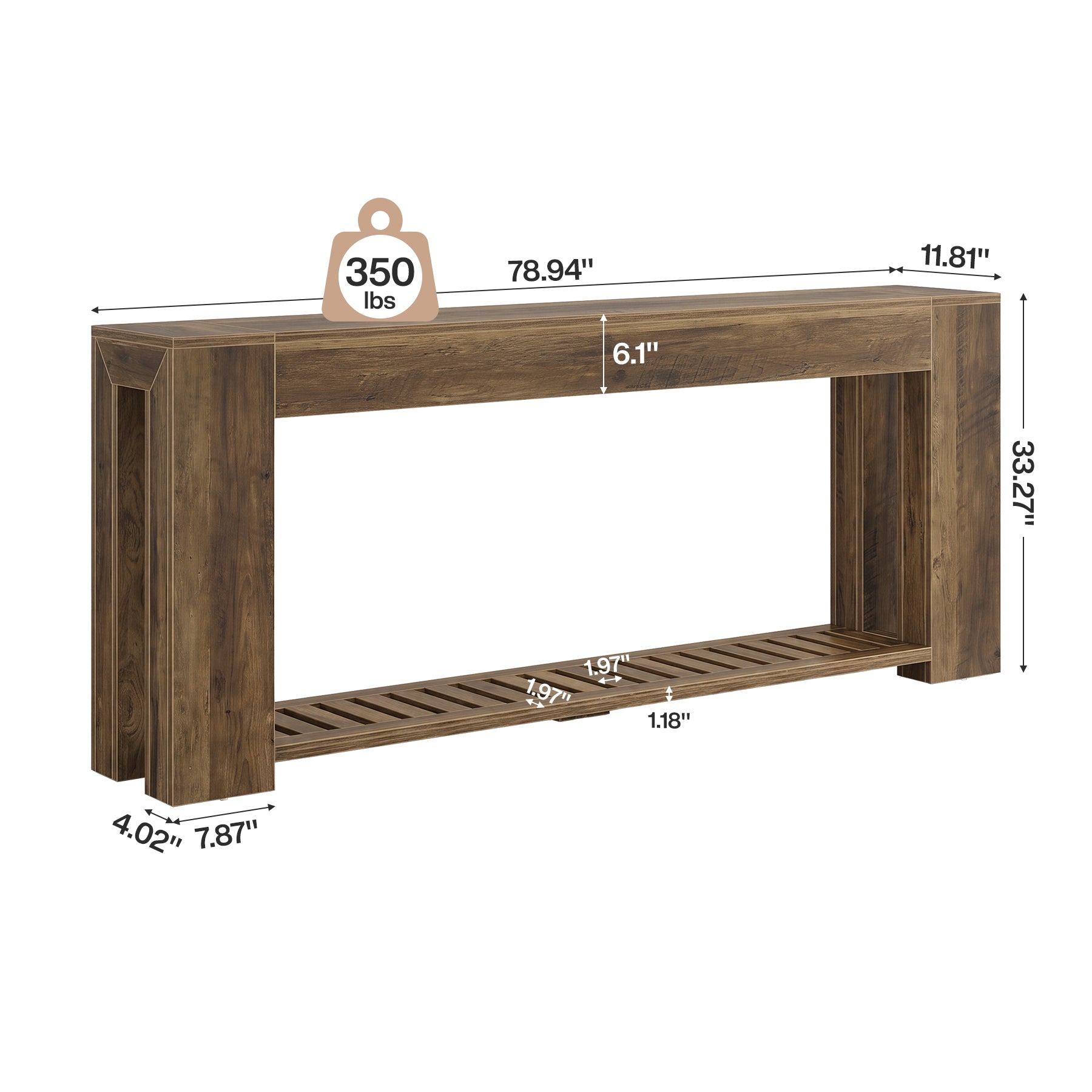 79" Console Table with Storage Shelf, Farmhouse Narrow Sofa Table Behind Couch