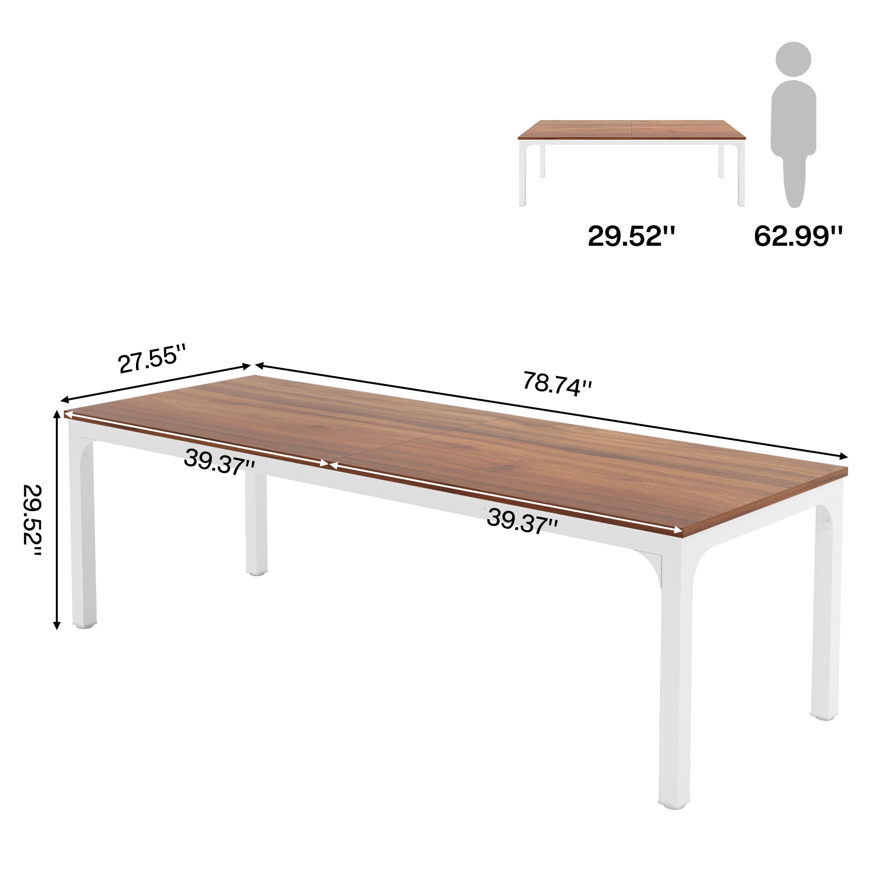 78.7" Rectangular Dining Table for 6–8 People, Long Kitchen Table