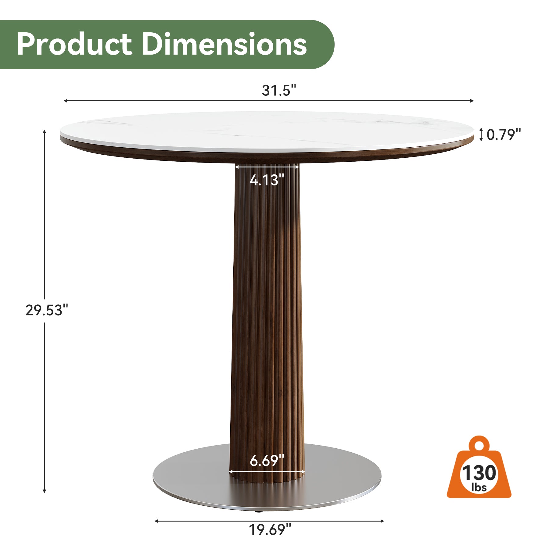 31.5" Conference Table for 2-4, Round Meeting Room Table with Sintered Stone Tabletop