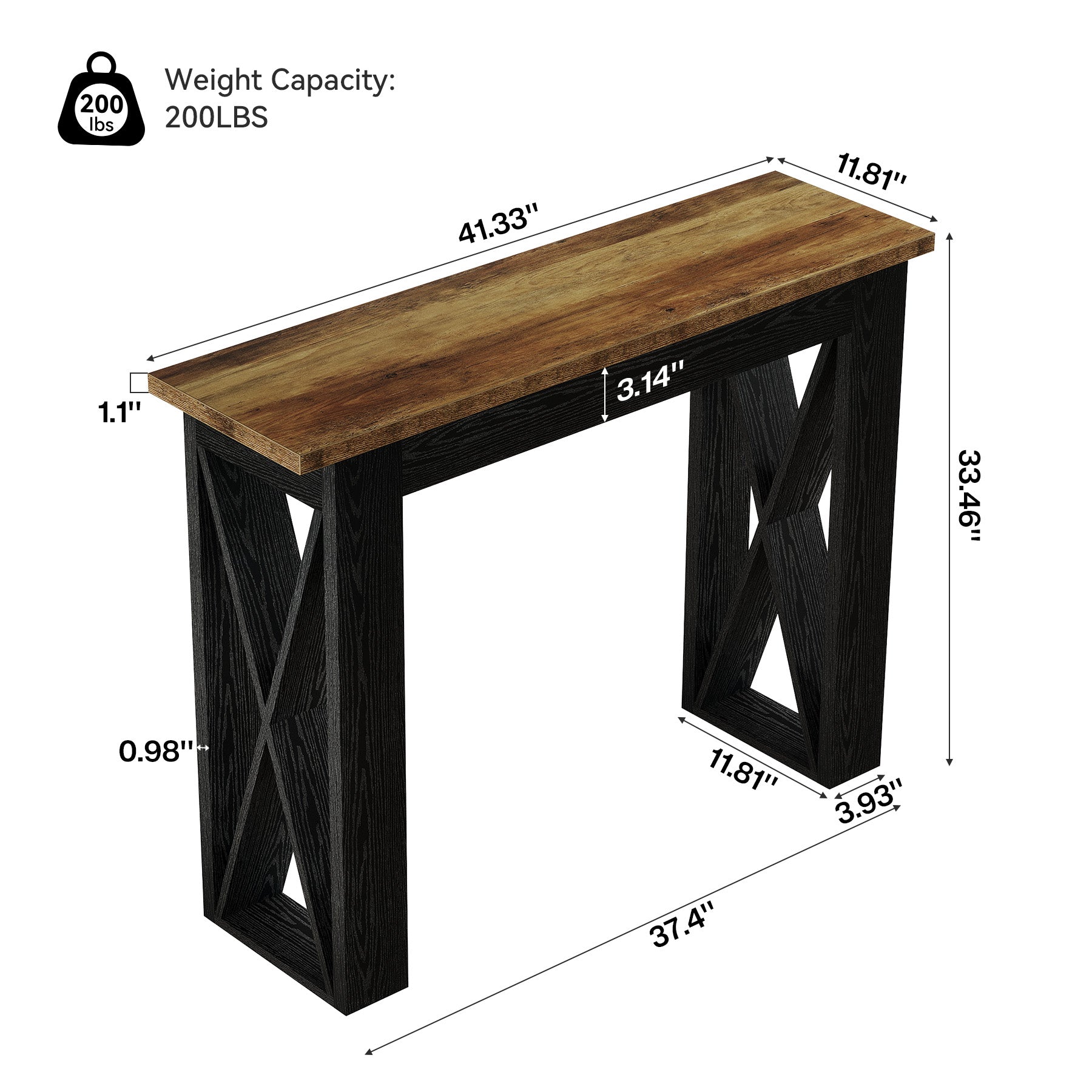 41" Farmhouse Console Table, Narrow Sofa Table Behind Couch with X-Shaped Legs for Entryway & Hallway