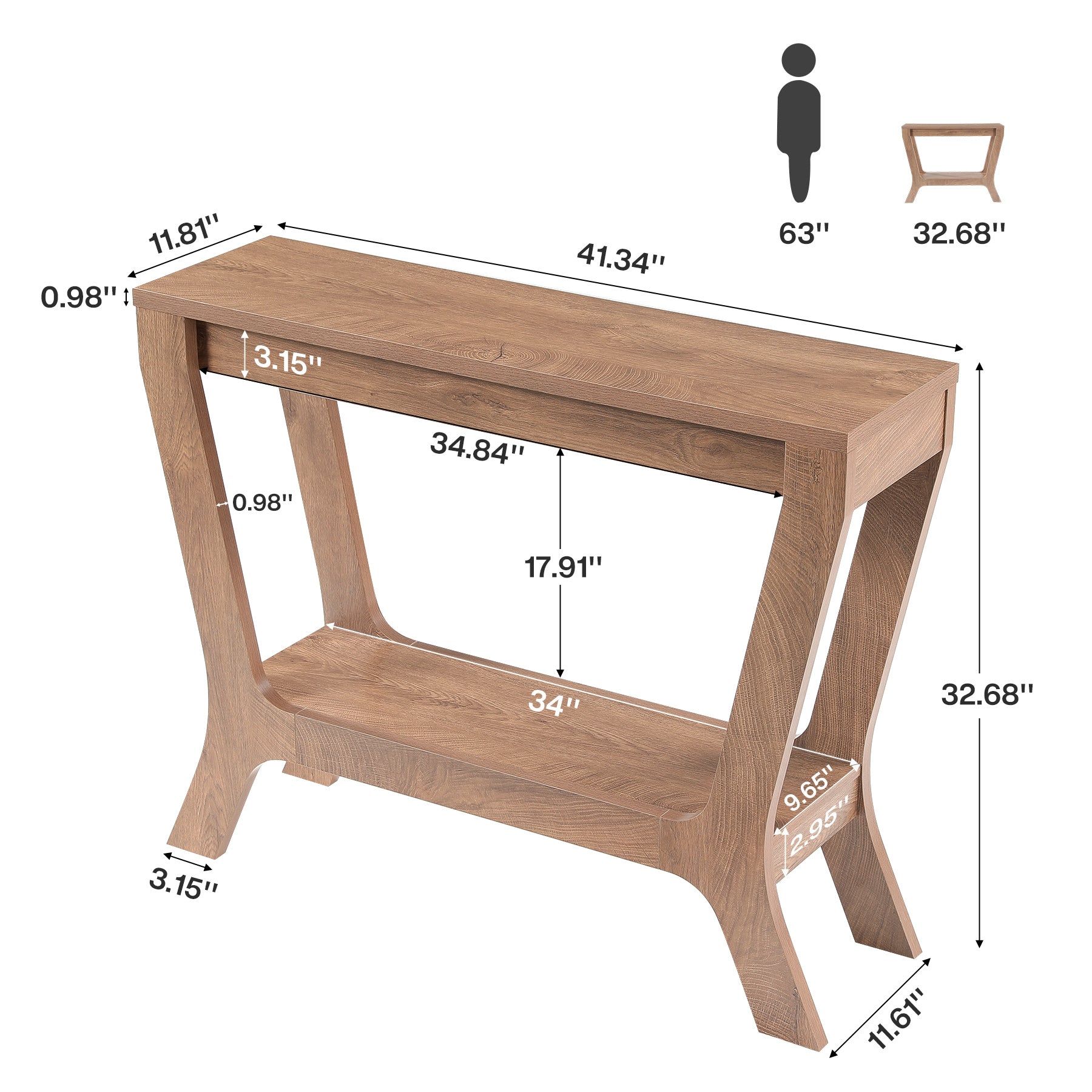 41" Rectangular Console Table, Farmhouse Entryway Table with 2-Tier Storage
