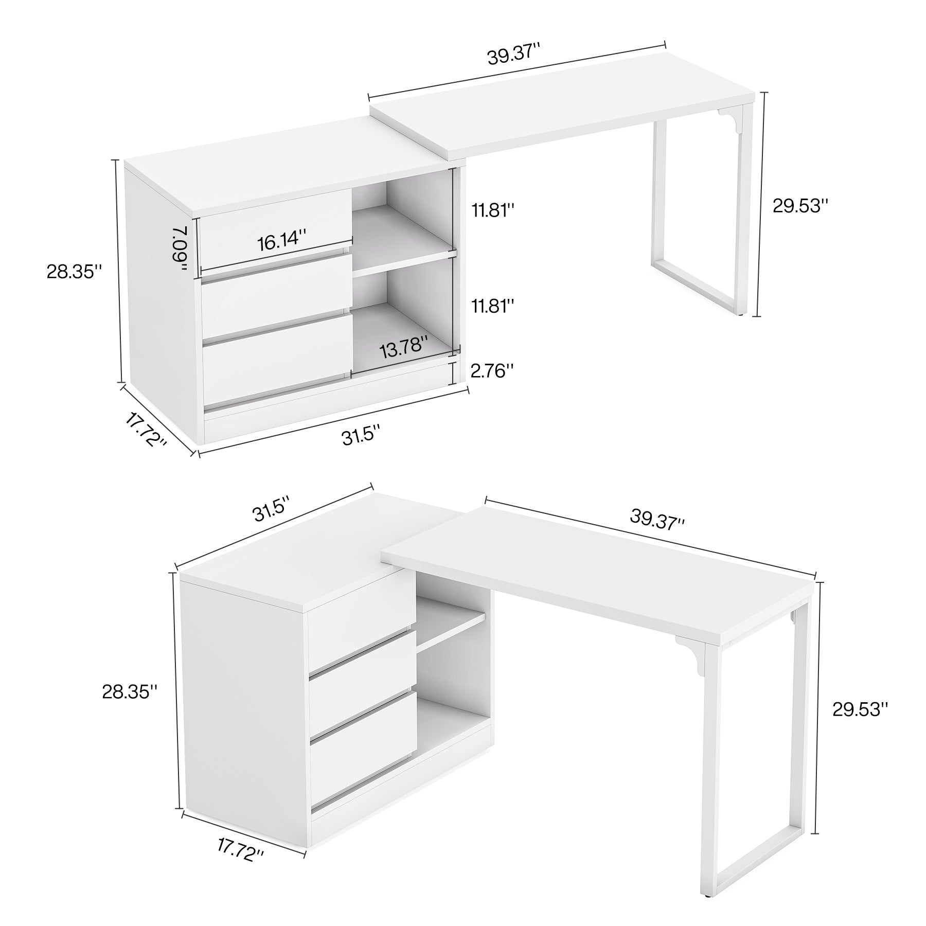 L-Shaped Computer Desk, Reversible Corner Desk With Drawer Cabinet
