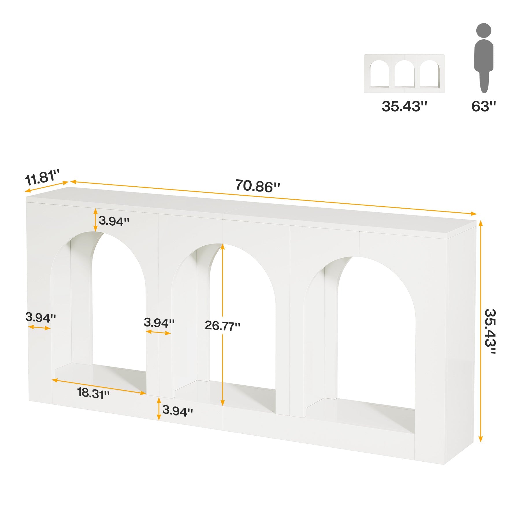 70.8" Arched Entryway Table, Wood Console Table with 3 Arched Shelves