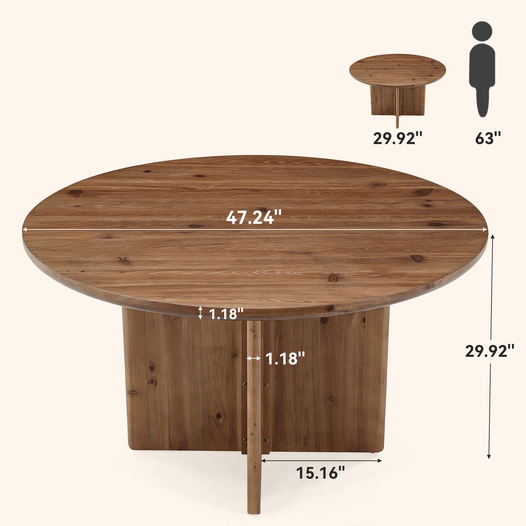 47.2" Round Conference Table, Solid Wood Office Meeting Table with Cross Pedestal Base for 4-6