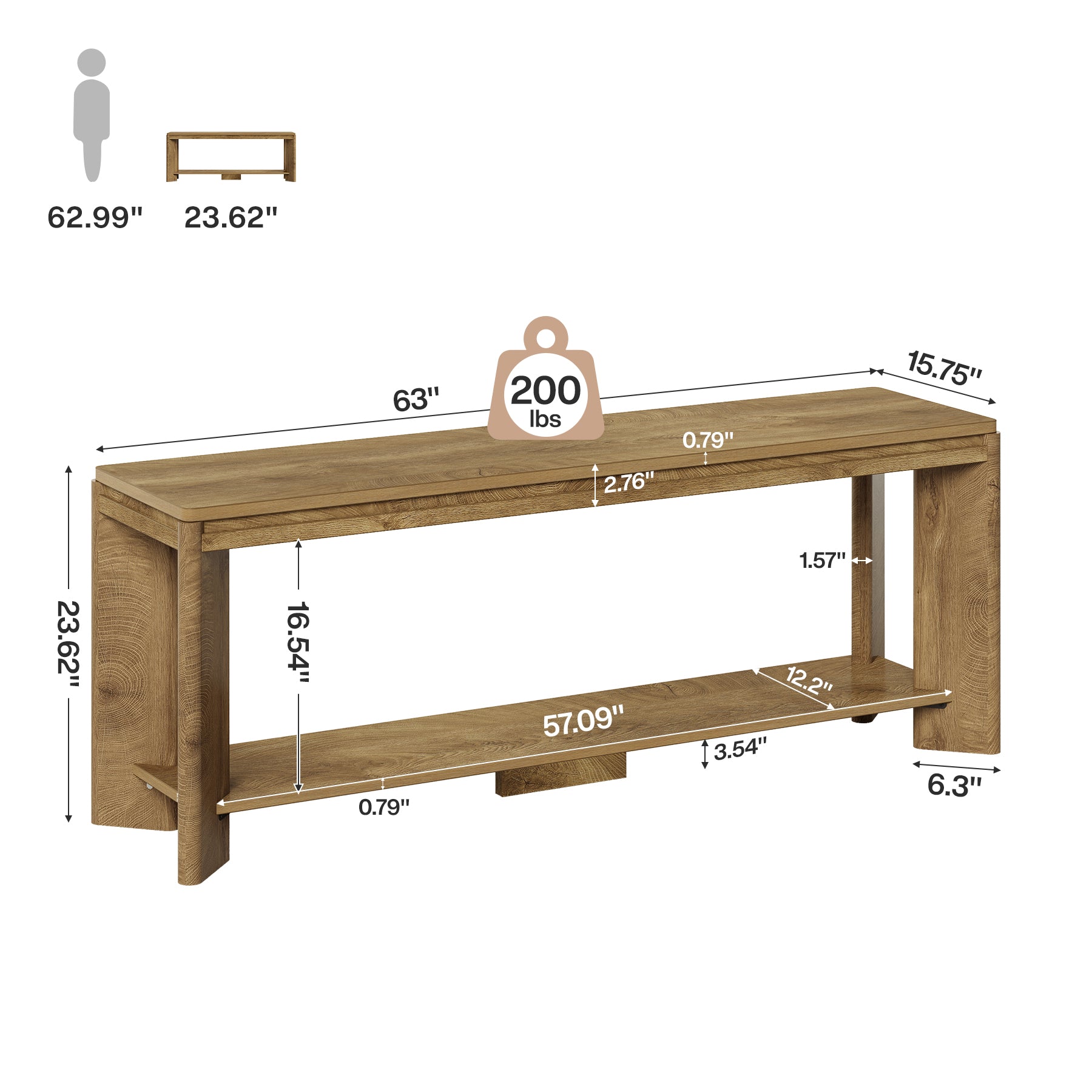 63" Console Table, 2-Tier Sofa Entryway Table with Storage for Hallway, Living Room