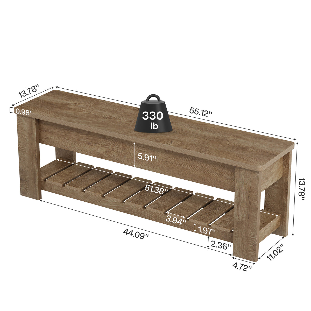 55.12" Lift Top Entryway Bench with Shoe Rack and Hidden Storage