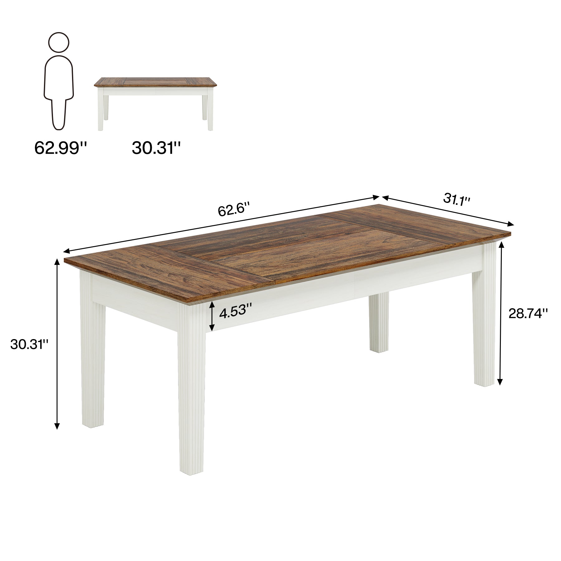 62-Inch Dining Table, Farmhouse Rectangular Kitchen Table for 4-6
