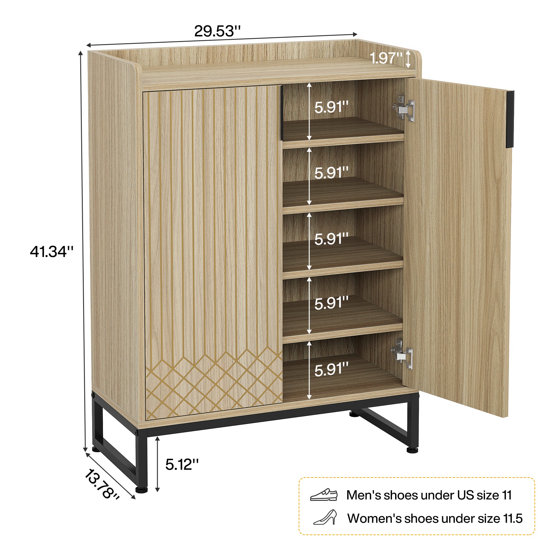 5-Tier Shoe Cabinet with Doors, Freestanding Wood Shoe Organizer for Entryway