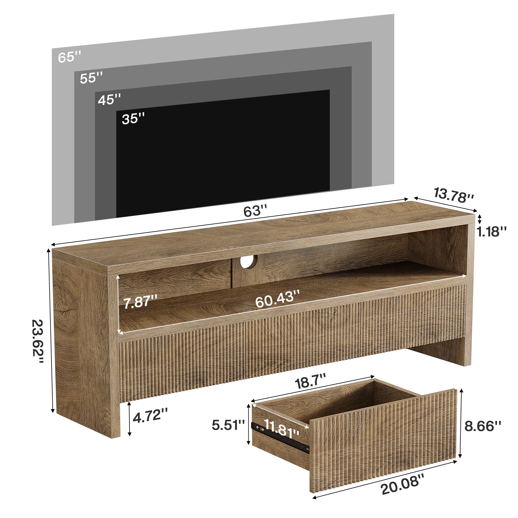 Tribesigns 63-Inch TV Stand with 3 Drawers and Open Shelves, Farmhouse Media Console for Living Room