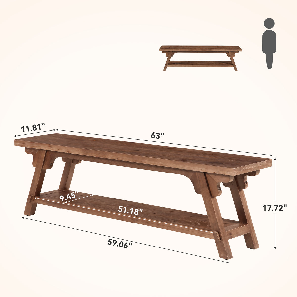63" Farmhouse Solid Wood TV Stand for 75" TV, TV Console Entertainment Center
