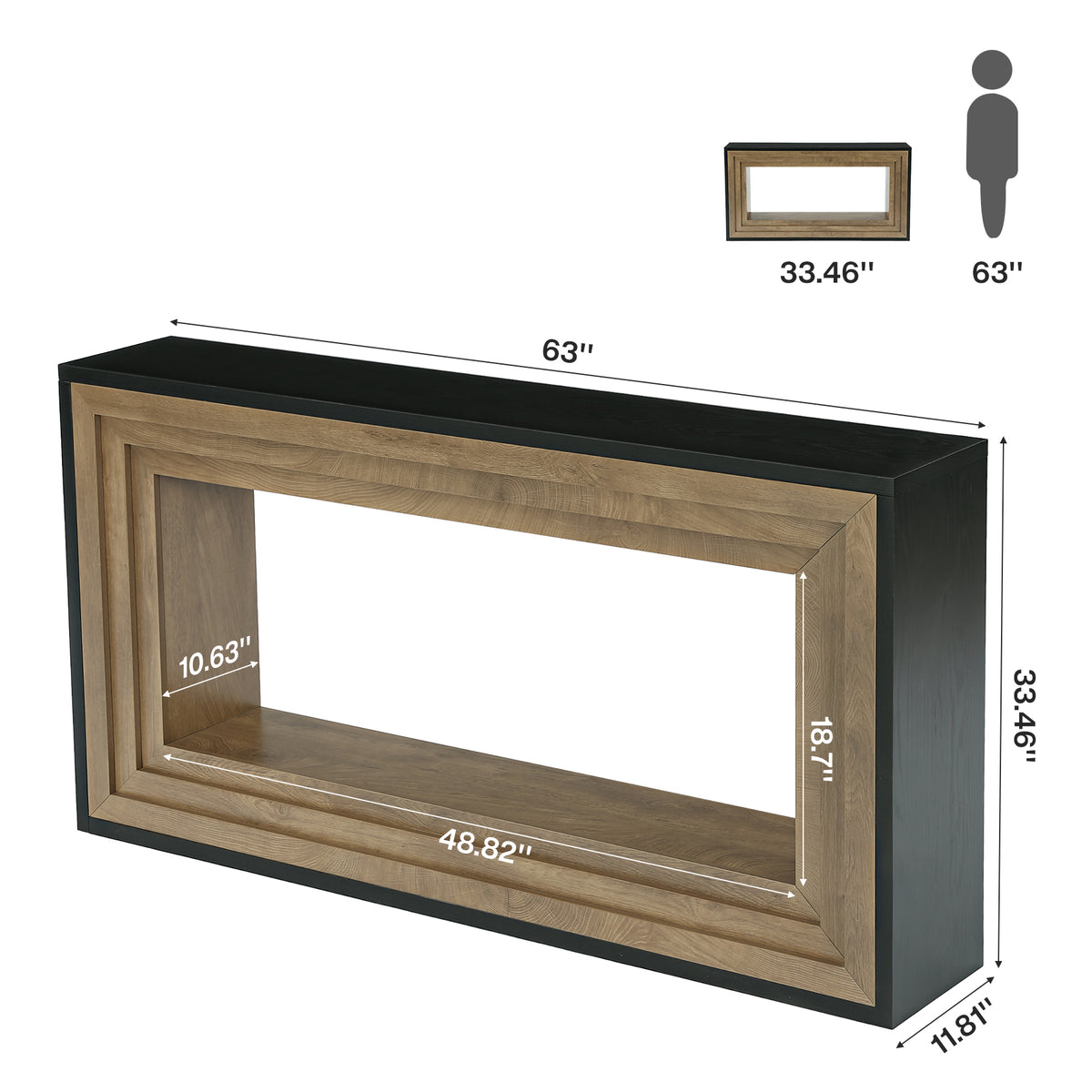 63" Console Table, Farmhouse Entryway Table Sofa Table Behind Couch with Storage Shelf