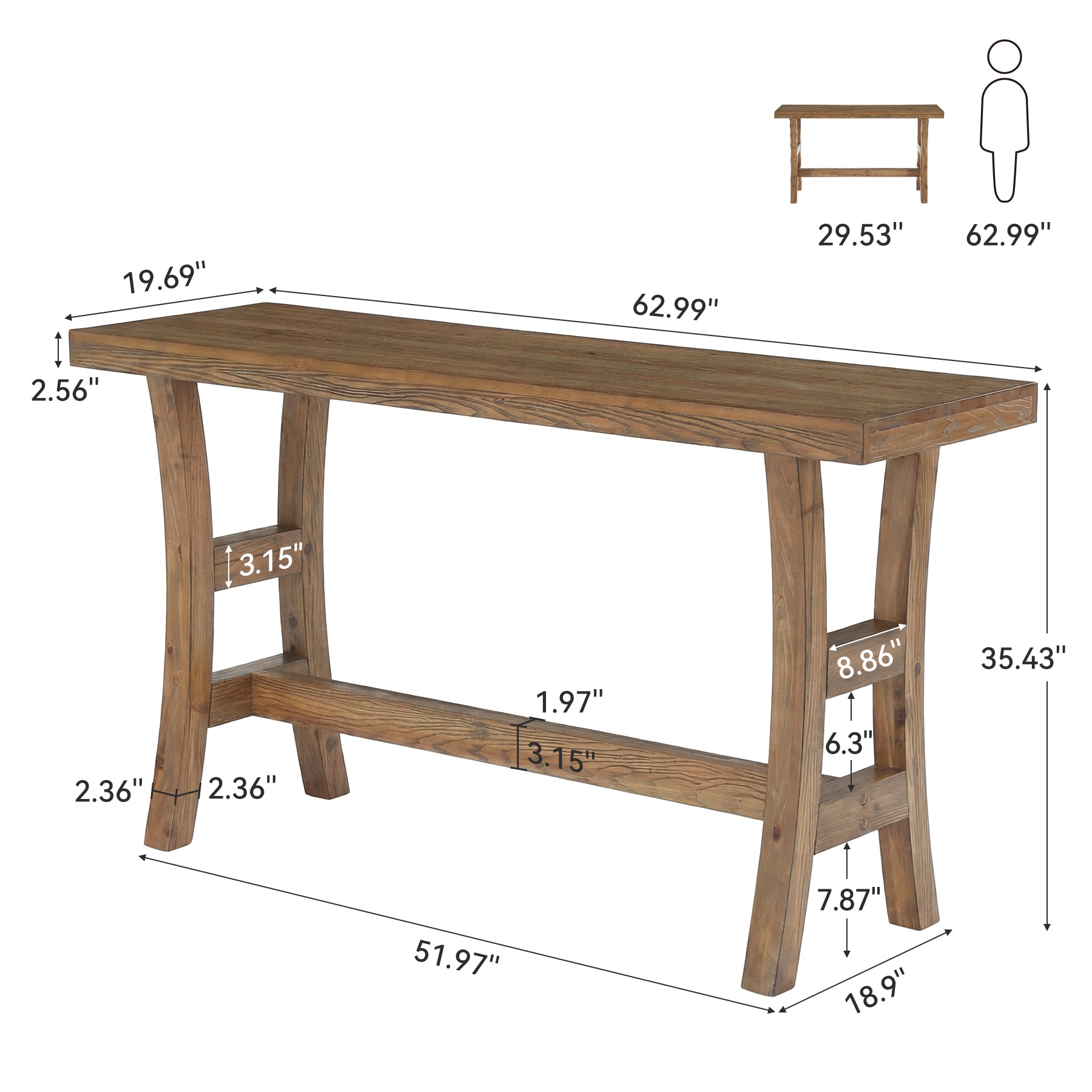 Tribesigns 63-Inch Bar Table, Solid Wood Counter Height Pub Table for Kitchen Dining Bistro (Without Chair)