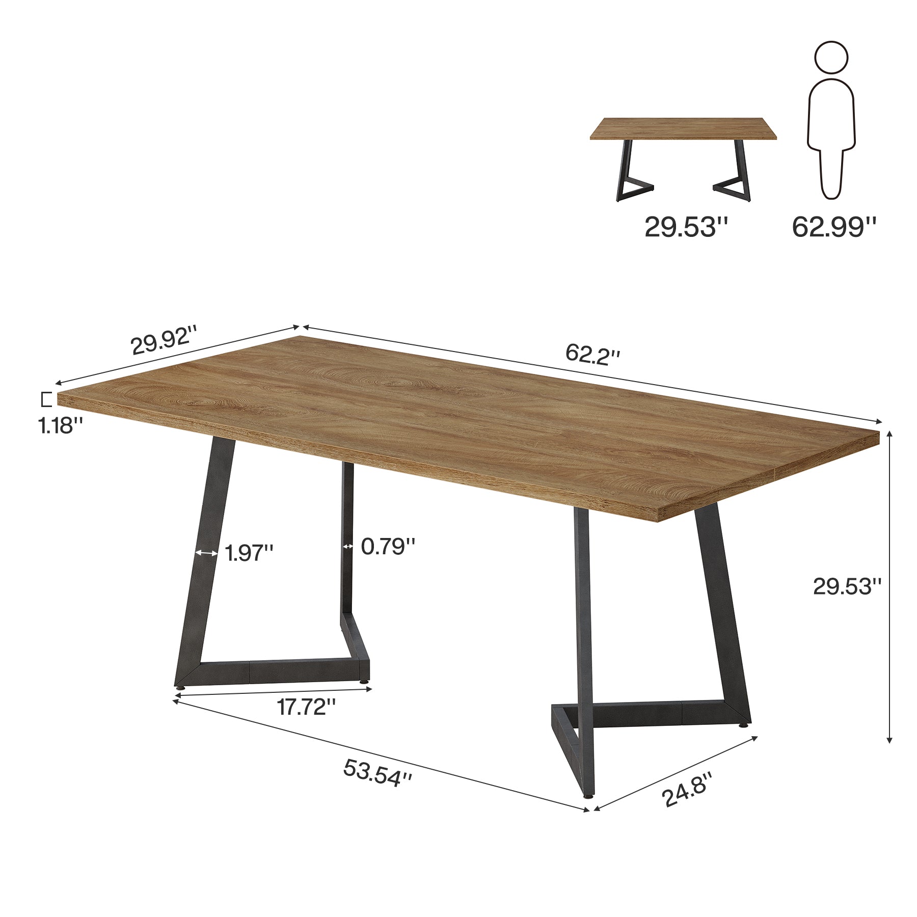 62" Industrial Office Desk, Modern Executive Computer Desk with Sturdy V-Shaped Metal Legs for Home Office