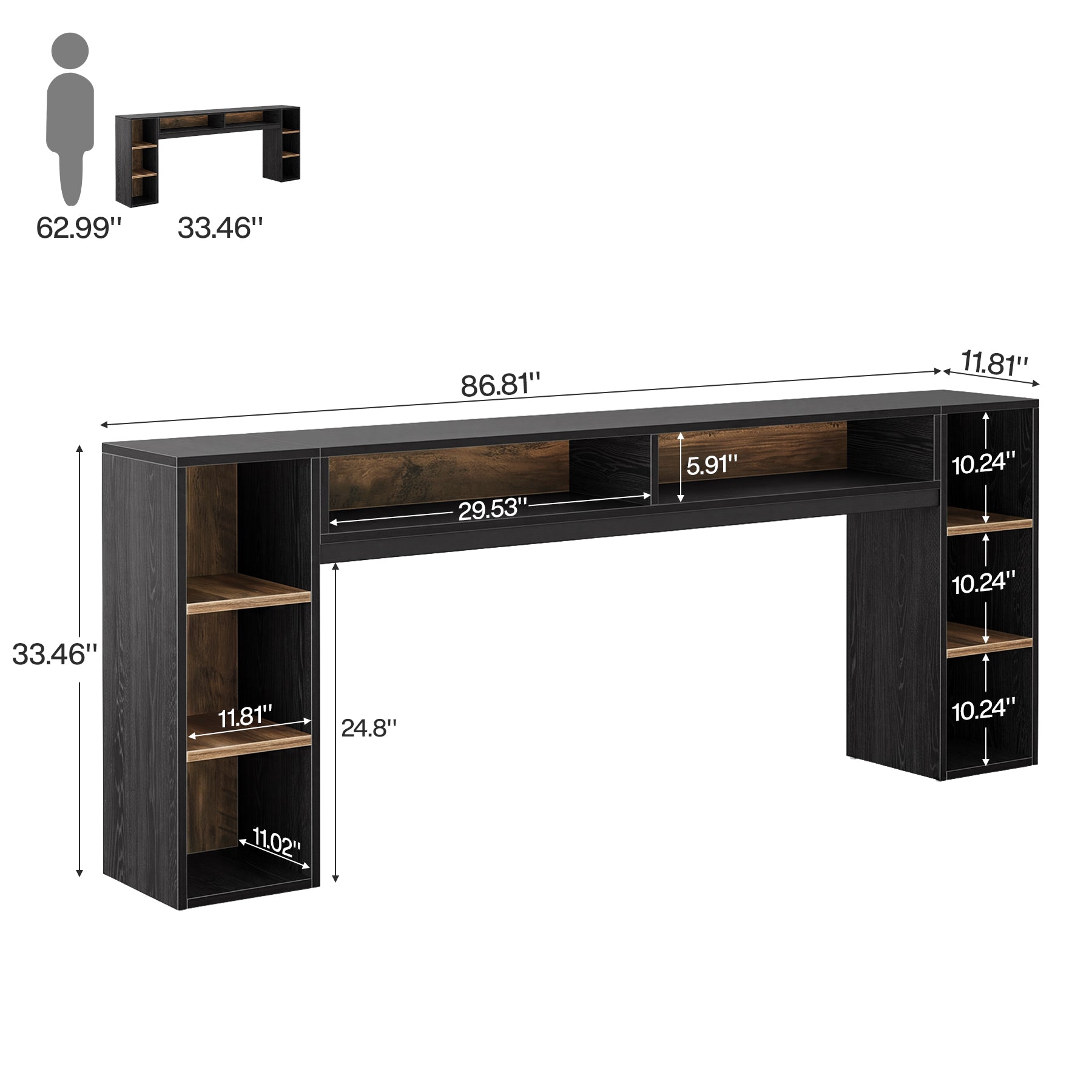 86.61" Console Table, Narrow Entryway Table with Open Storage Shelf for Hallway, Living Room