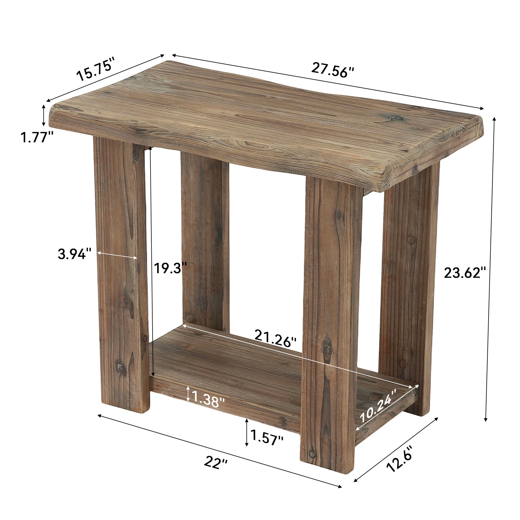 2-Tier Solid Wood End Table, Rectangle Side Table Nightstands for Living Room, Bedroom
