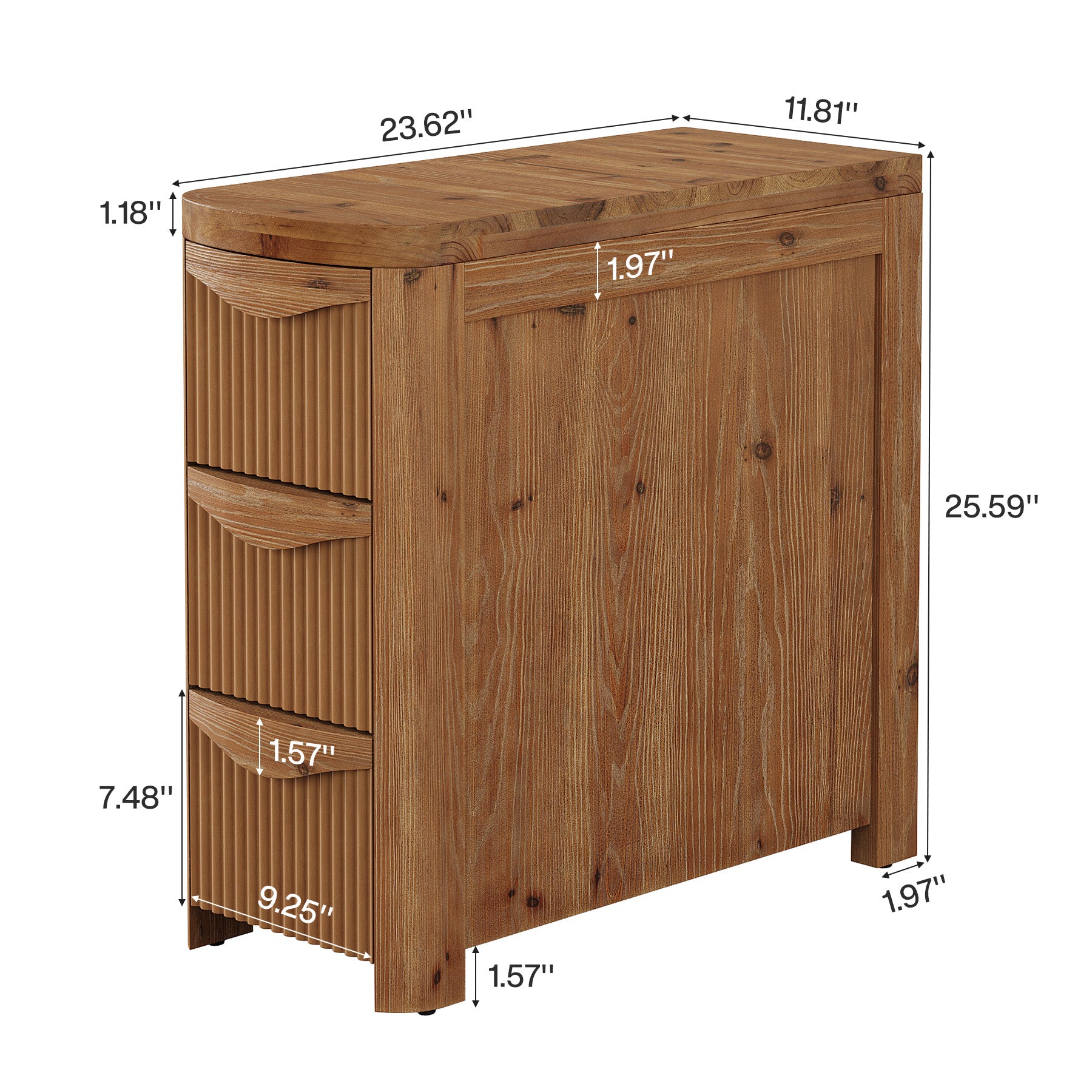 Solid Wood End Table with 3 Drawers, 24" Farmhouse Side Table for Small Spaces