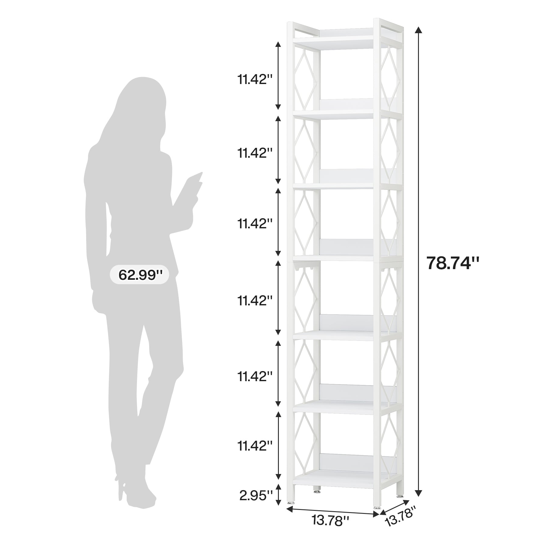 78.7” Tall Narrow Bookshelf, Slim Display Shelf for Home Office & Small Areas