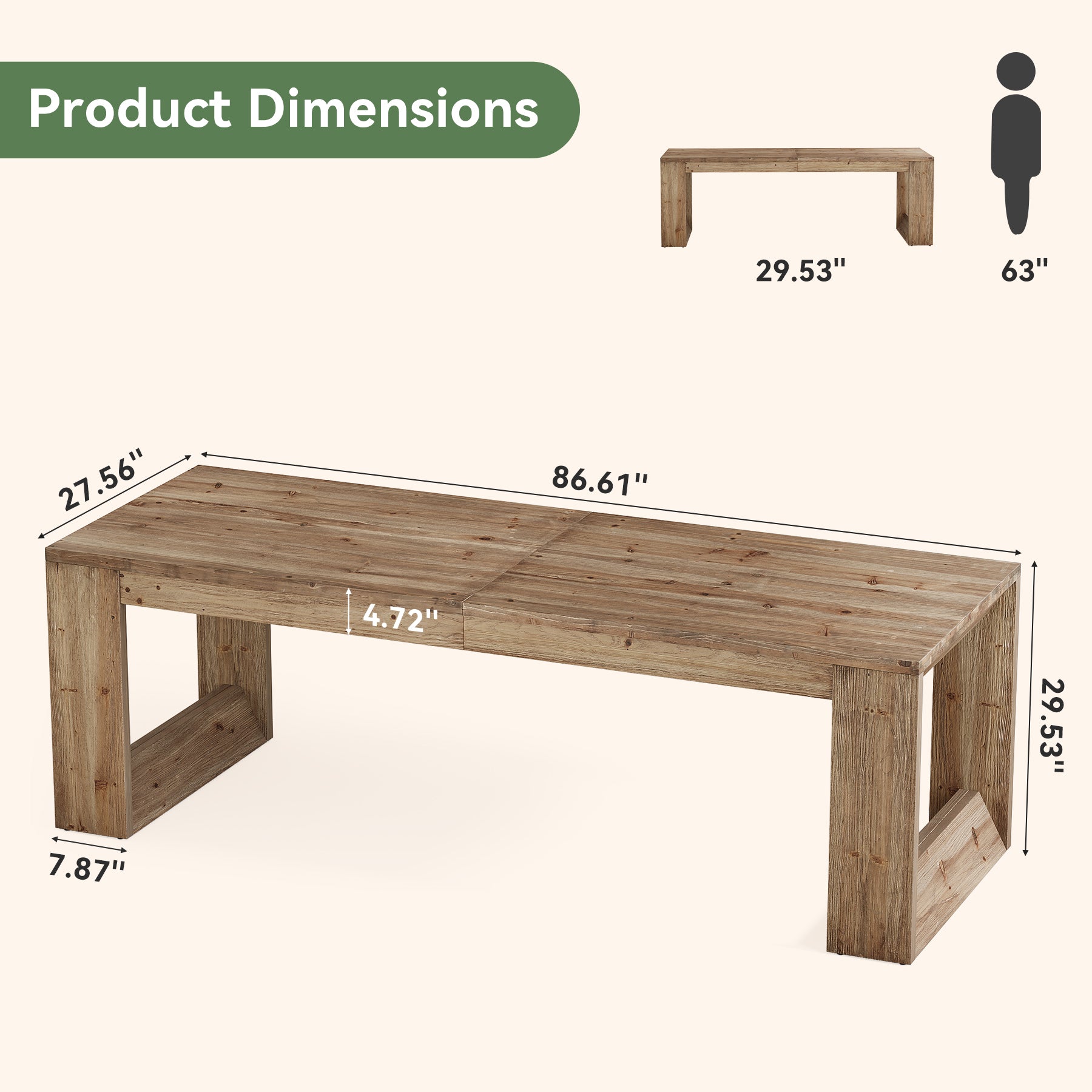 86.6" Two Person Desk, Farmhouse Solid Wood Computer Desk for Home Office