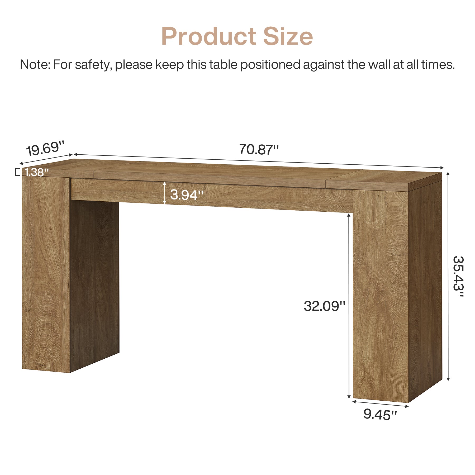 71" Farmhouse Console Table, Wooden Sofa Table Entryway Furniture for Living Room