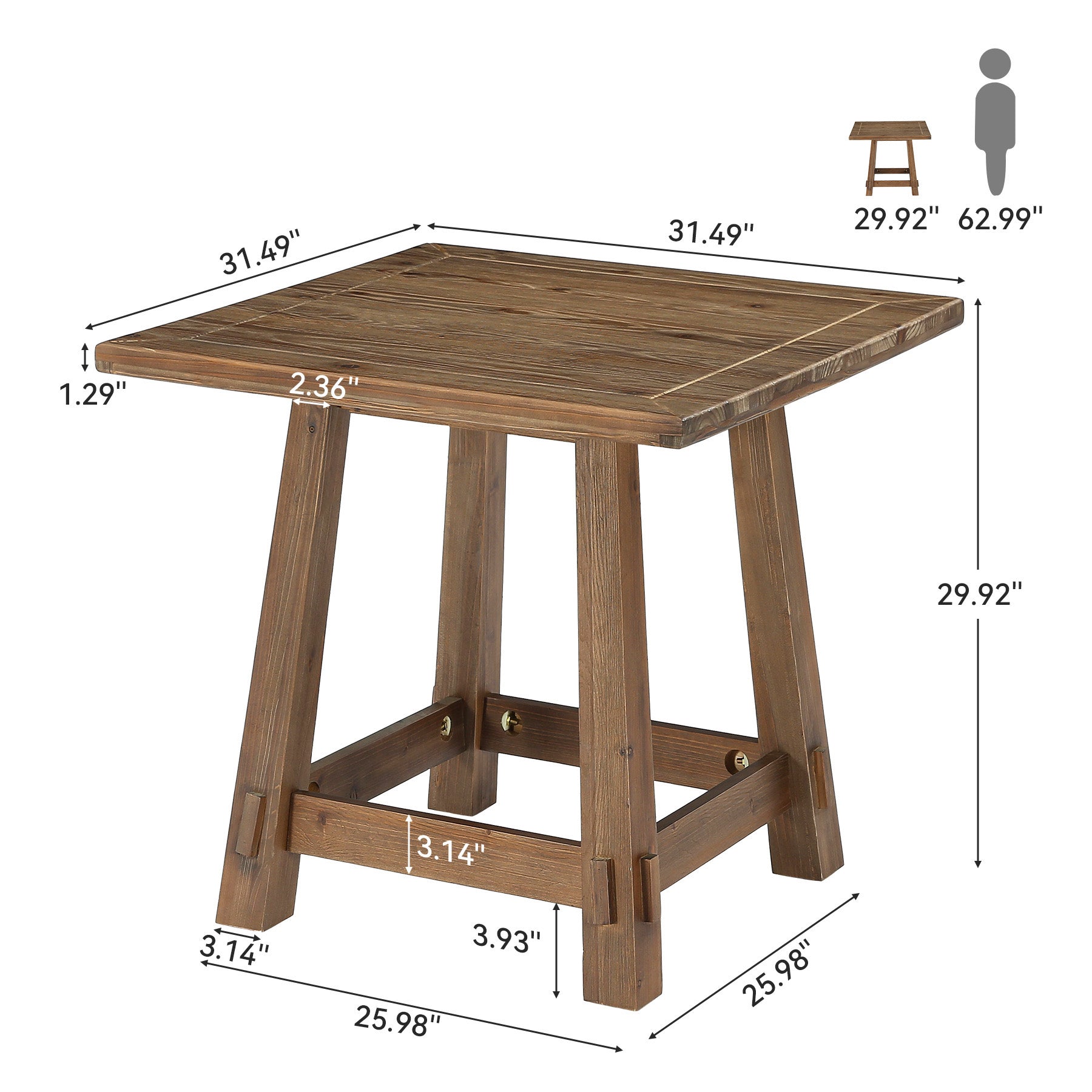31.5" Solid Wood Dining Table for 4, Small Square Kitchen Table for Dining Room