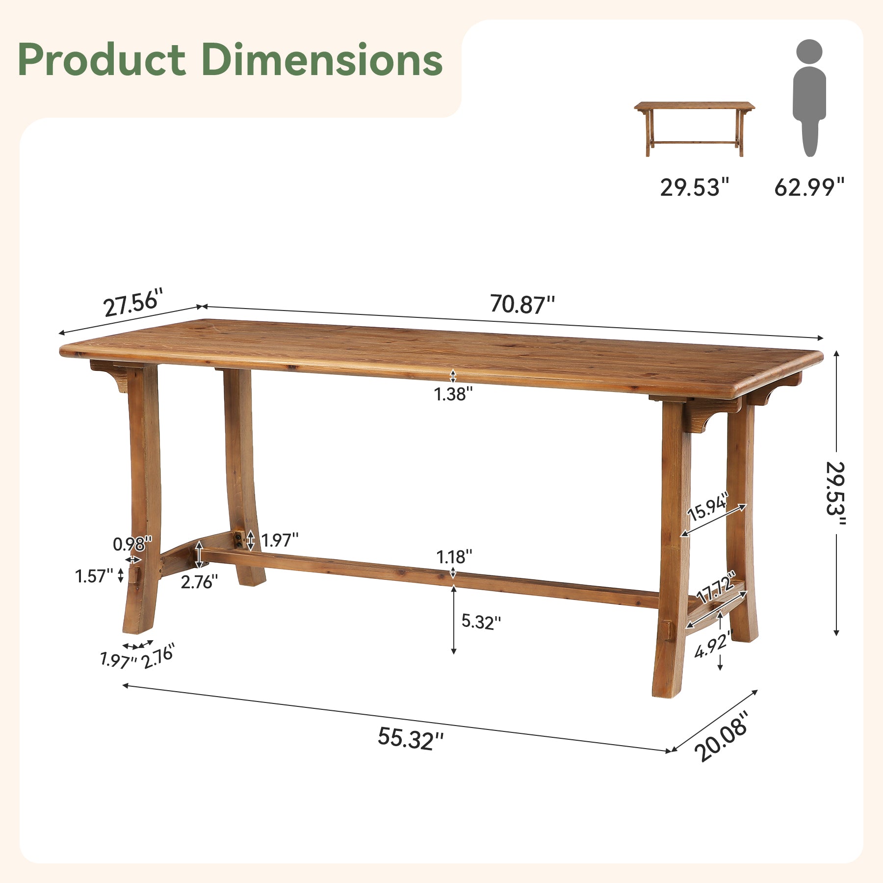 71" Rustic Executive Desk, Solid Wood Double Computer Desk, Home Office