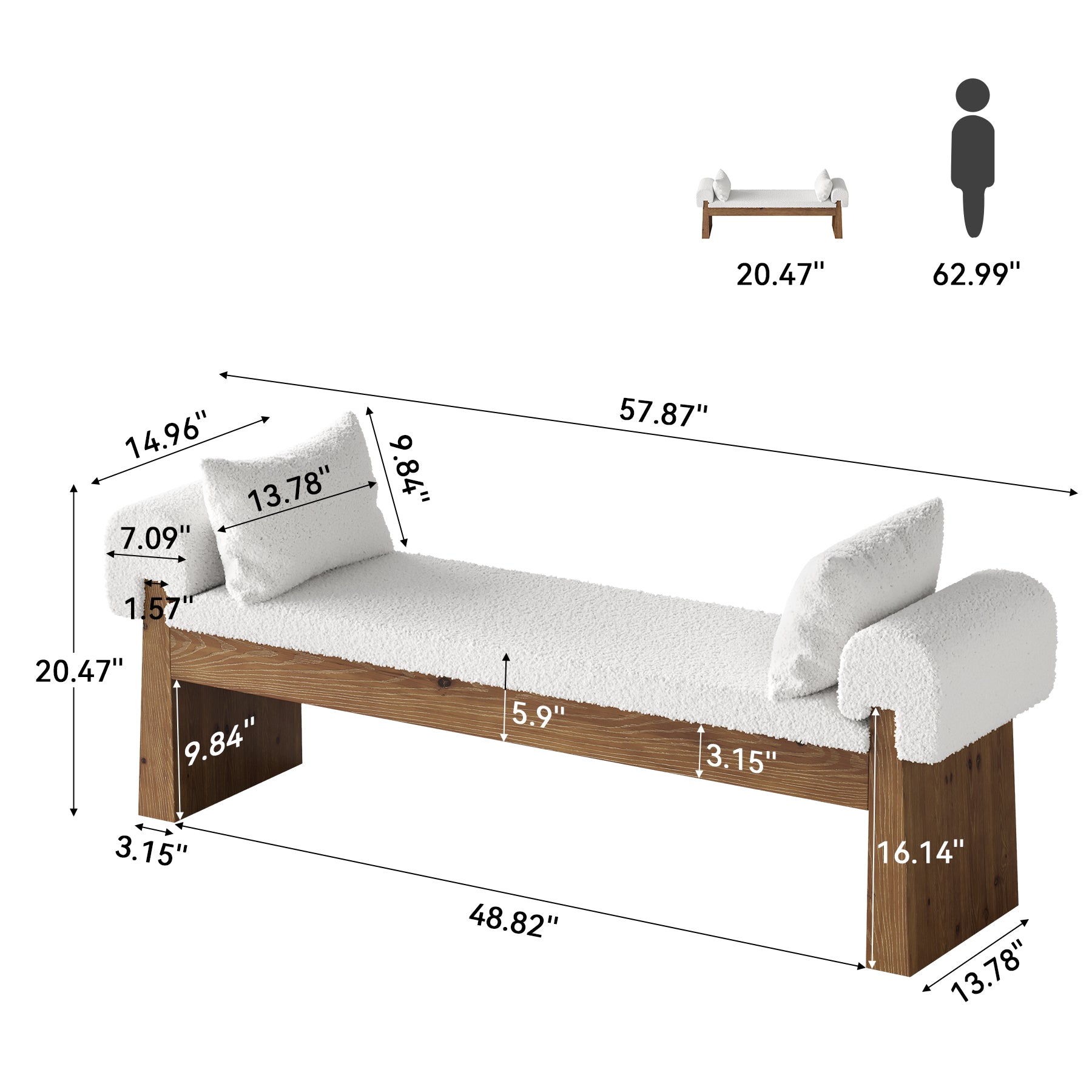 Solid Wood Cushioned Bench, Upholstered Entryway Bench End of Bed Bench