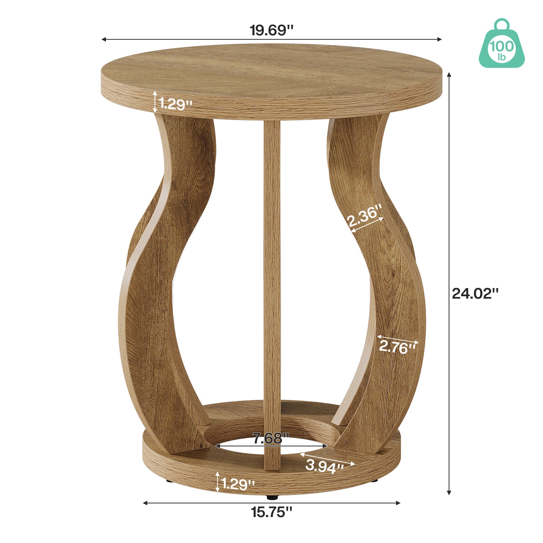Tribesigns 19.69" Round Side Table, Curved Wooden Nightstand for Small Spaces