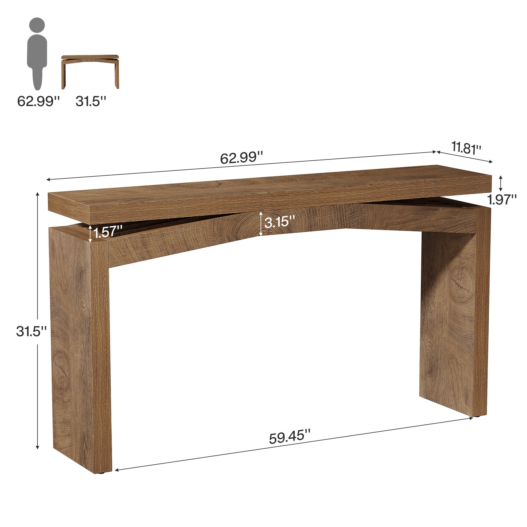 63" Farmhouse Console Table for Entryway, Engineered Wood Sofa Table