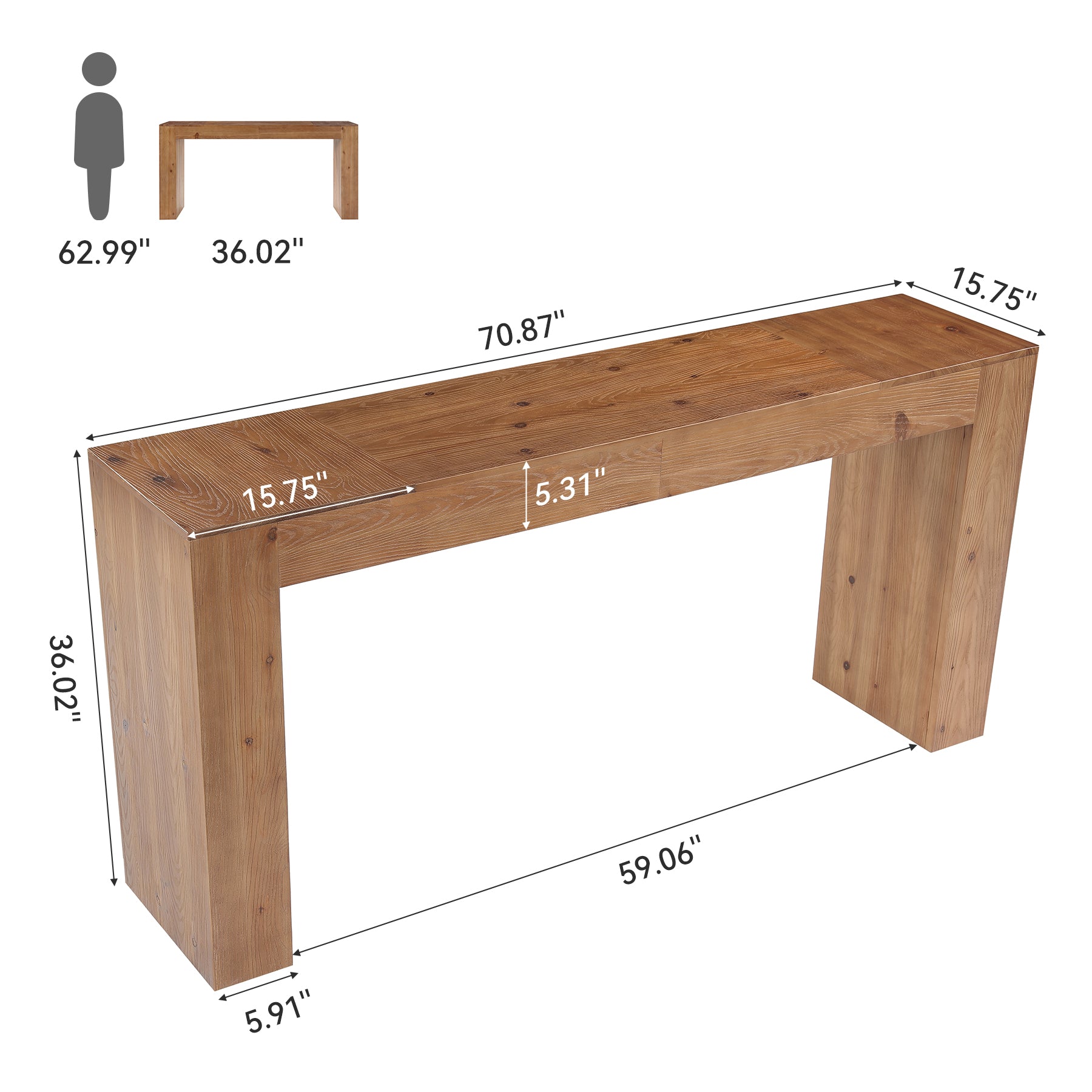 70.9" Solid Wood Bar Table, Farmhouse Rectangular Counter Height Table