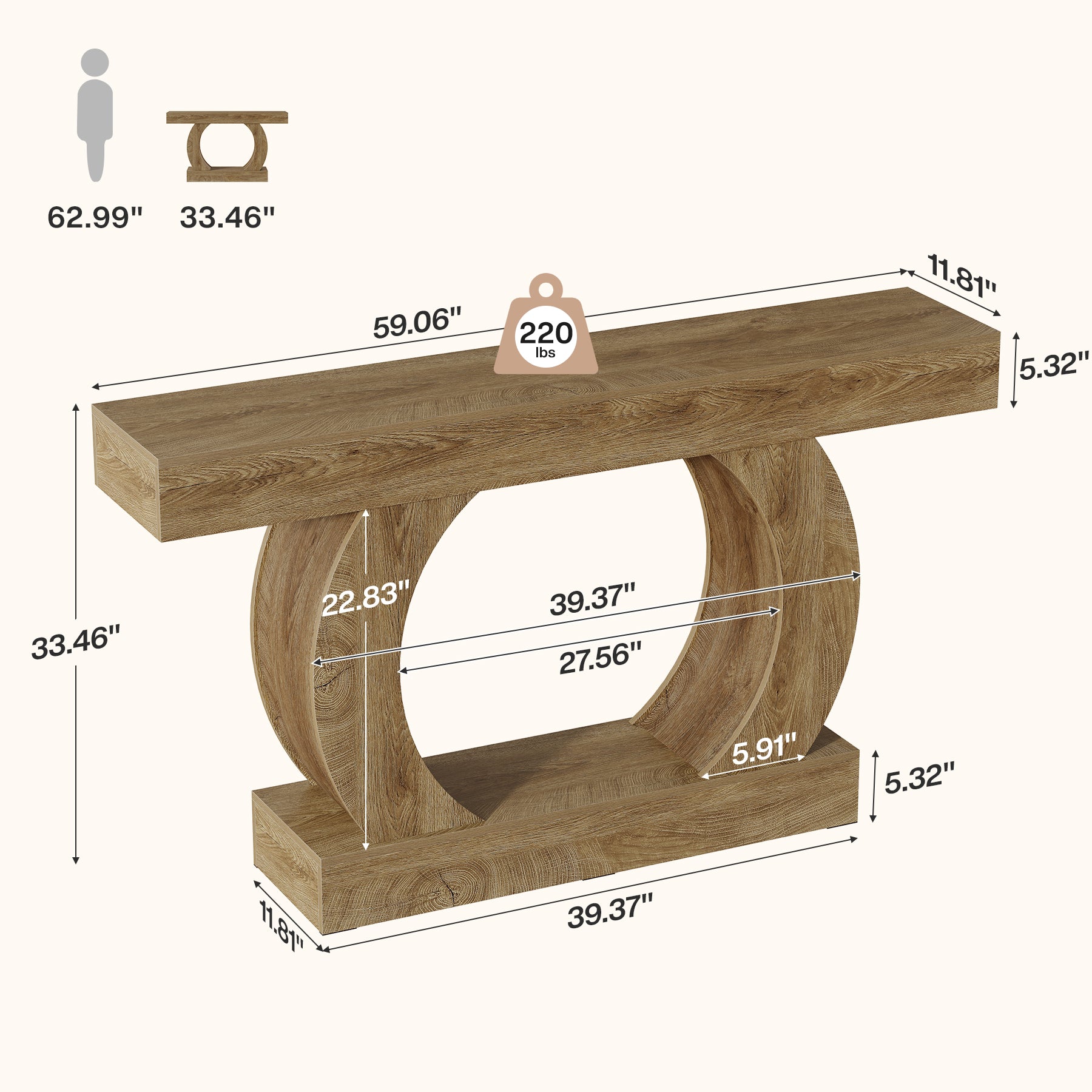 Farmhouse Console Table, 59" Entryway Table with Unique Circular Base for Hallway