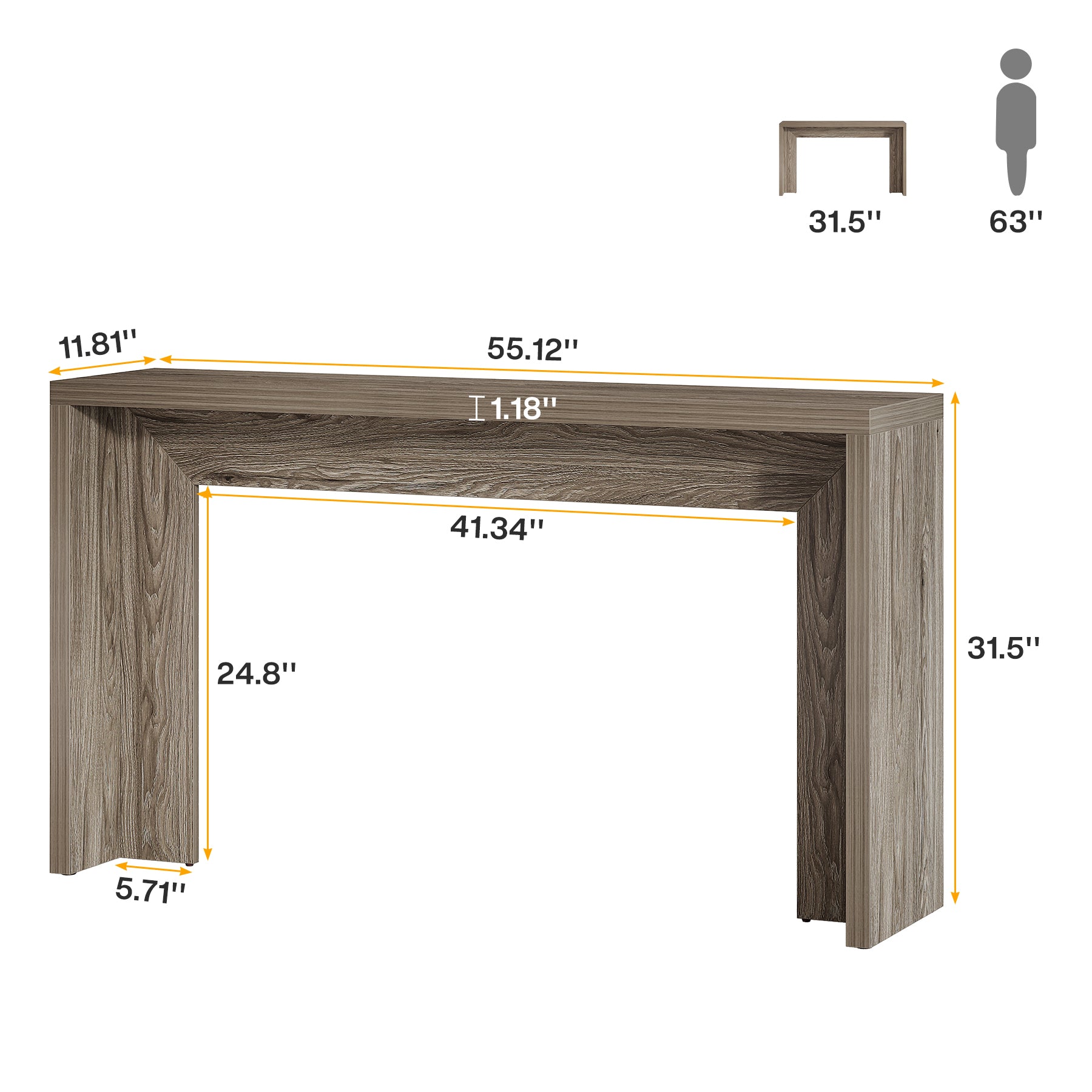 55" Farmhouse Console Table with Storage, Narrow Wooden Entryway Sofa Table for Hallway, Foyer, or Living Room