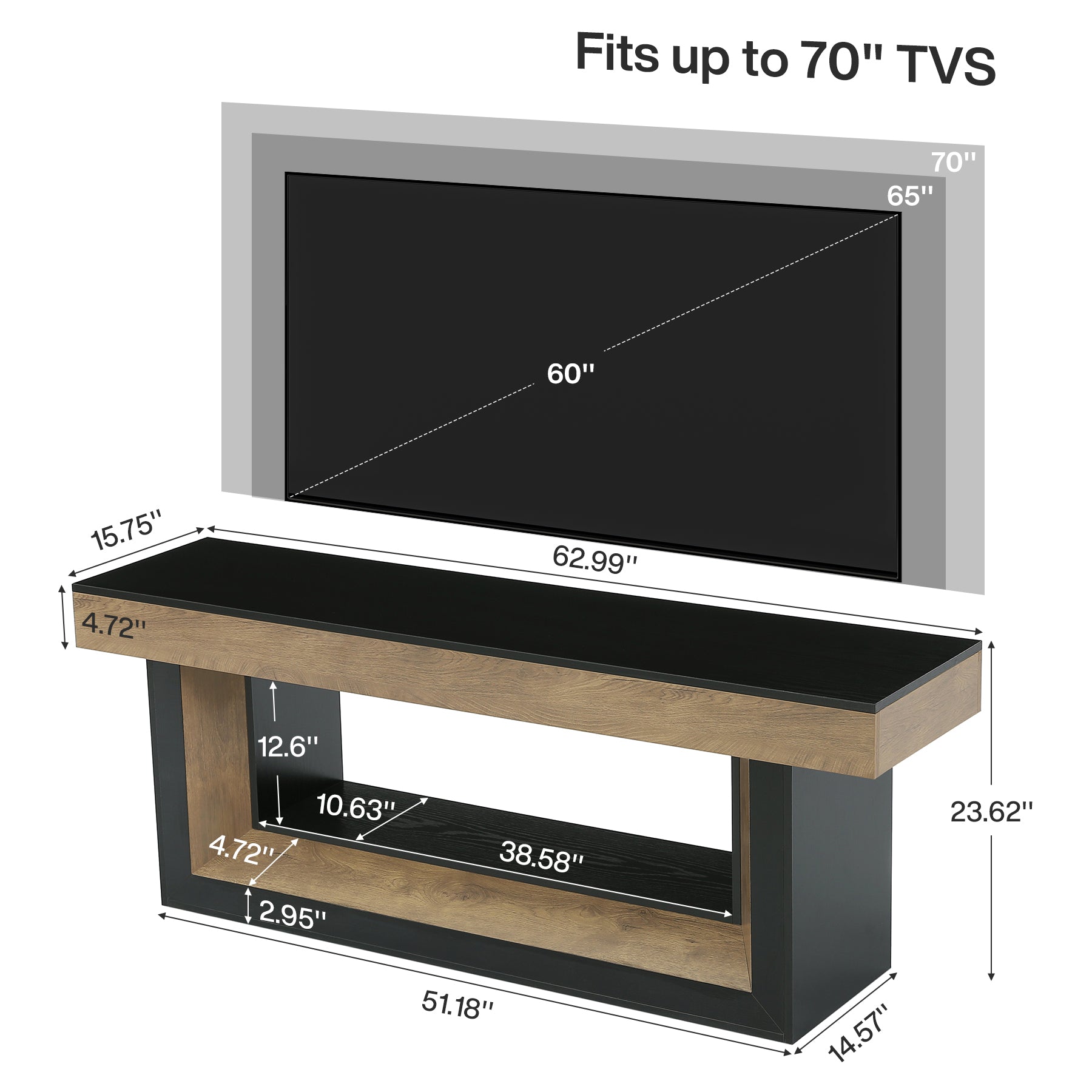 63" Modern TV Stand, Media Console Entertainment Center