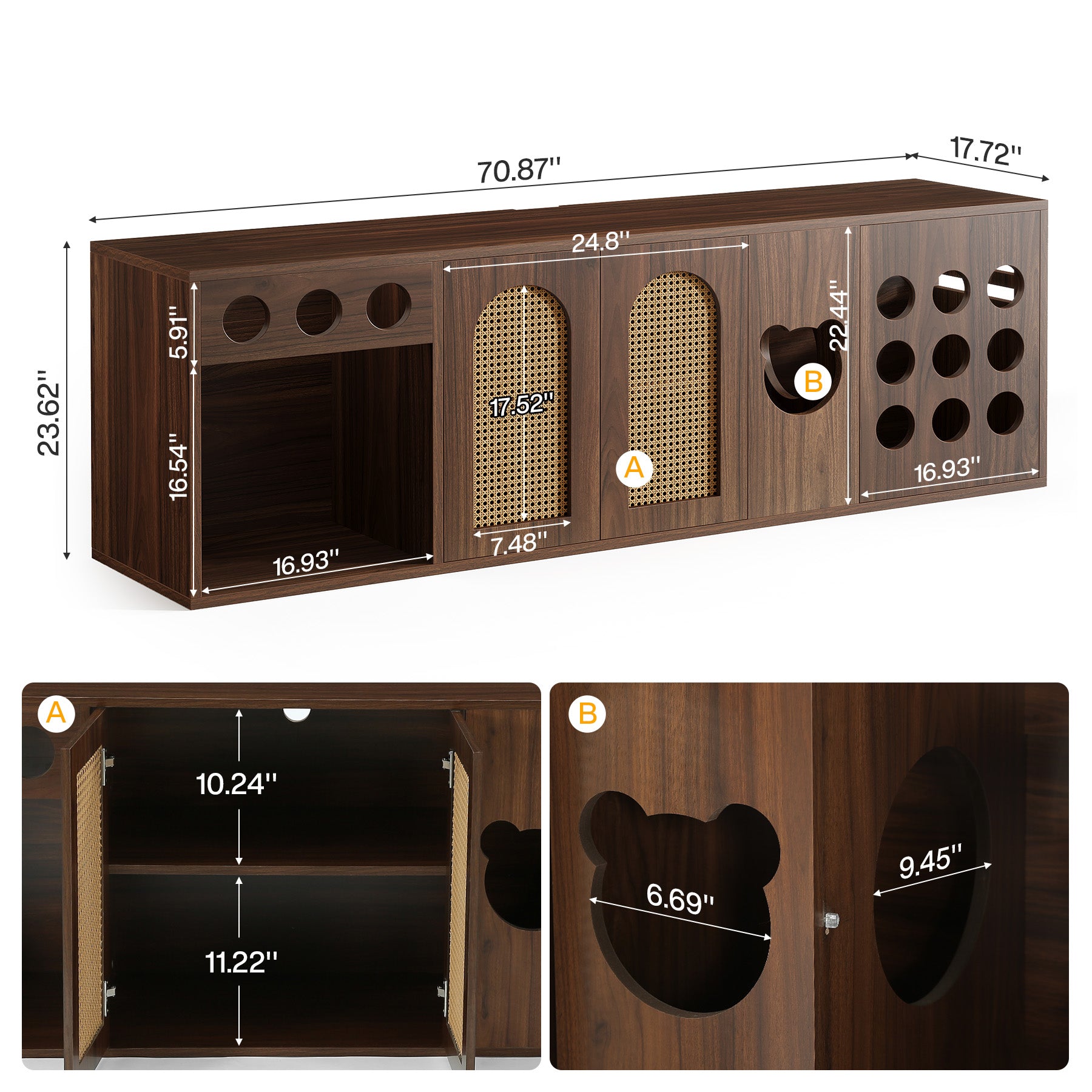 70.9" TV Stand, Extra Large Console Cabinet Entertainment Center