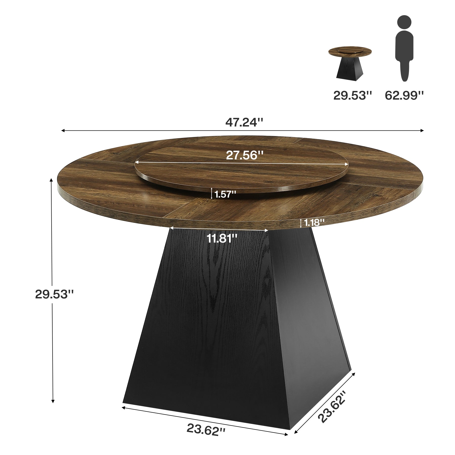 47.24" Round Dining Table for 4-6, Kitchen Table with Removable Lazy Susan