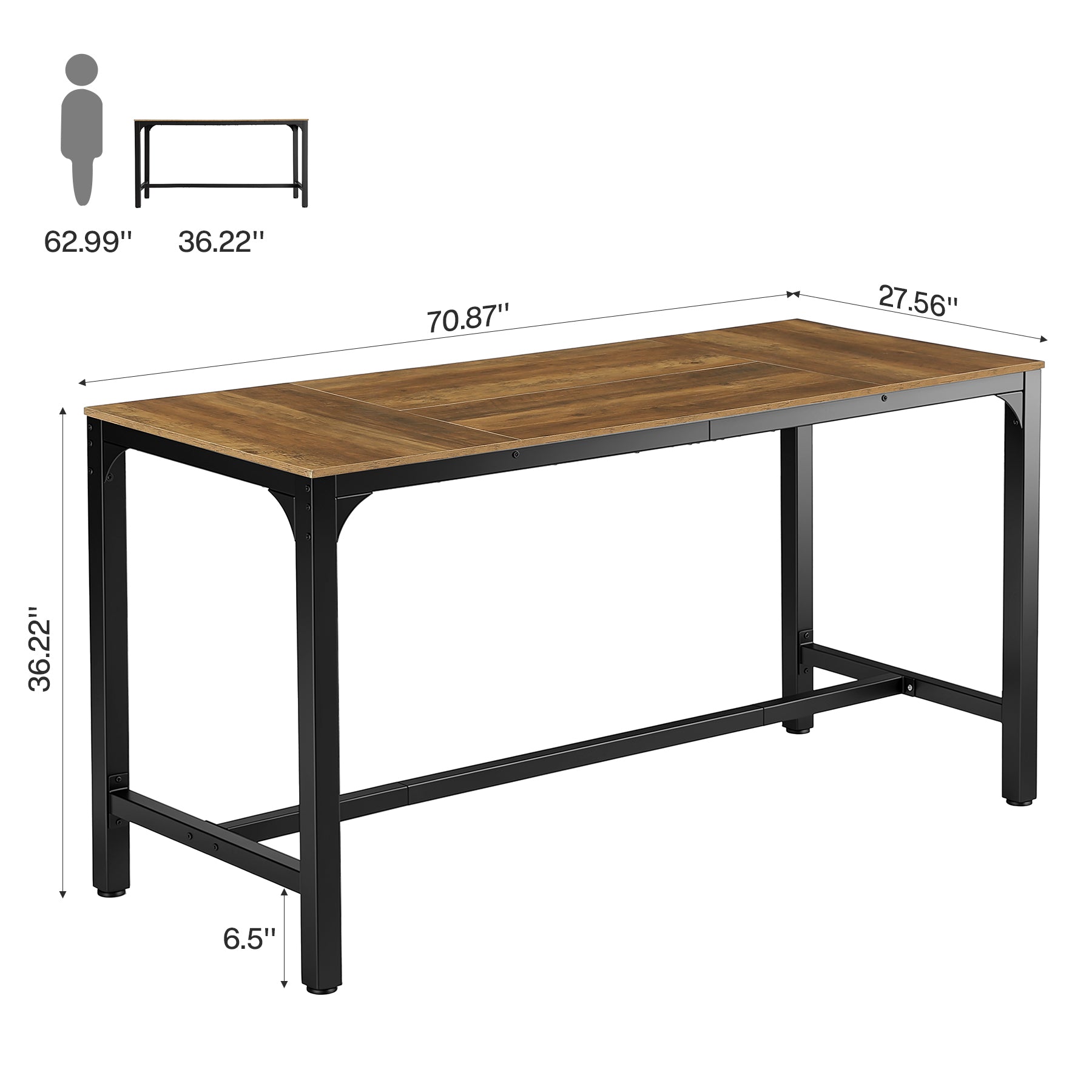 70.9" Long Industrial Bar Table, Rectangular Counter Height Pub Table for Kitchen Home Bar