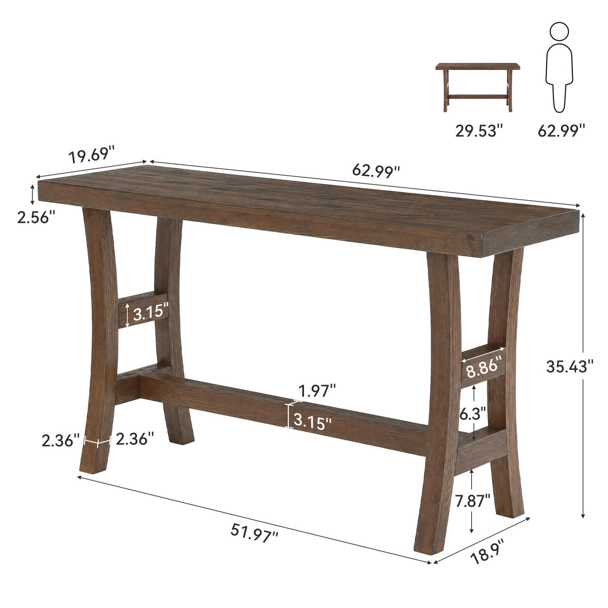 Tribesigns 63-Inch Bar Table, Solid Wood Counter Height Pub Table for Kitchen Dining Bistro (Without Chair)