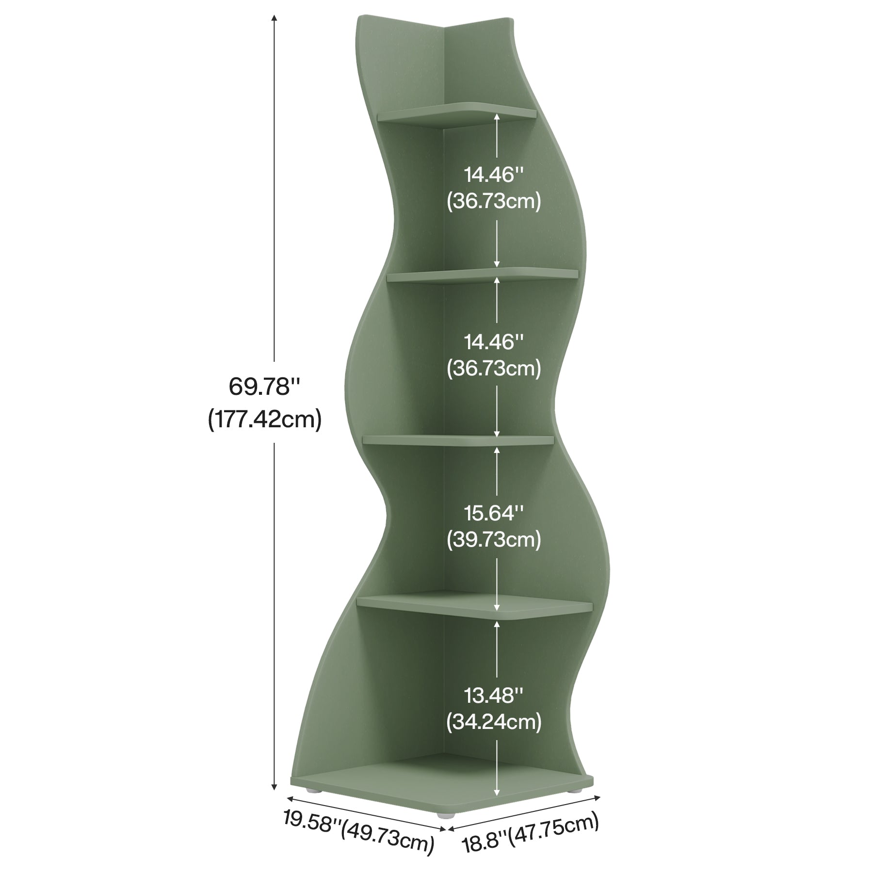 5-Tier Corner Bookcase, Rustic Freestanding Corner Shelf for Small Spaces