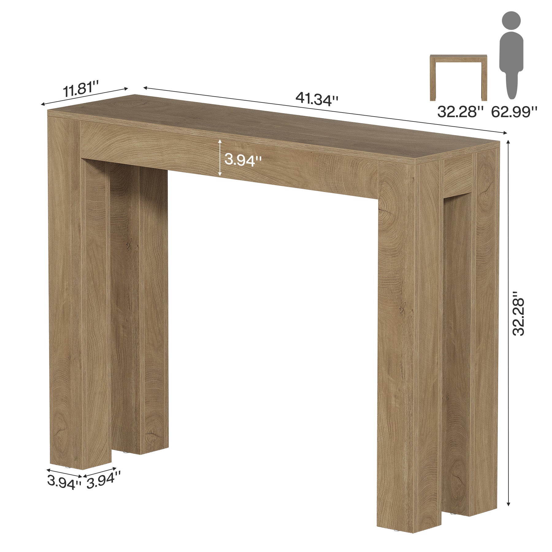 41" Farmhouse Console Table, Narrow Entryway Table for Small Spaces with Wood-Grain Finish