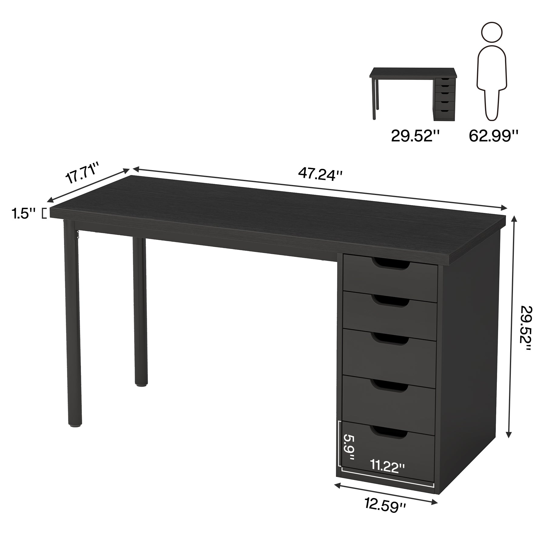Tribesigns 47" Computer Desk with 5 Reversible Drawers, Rustic Home Office Workstation