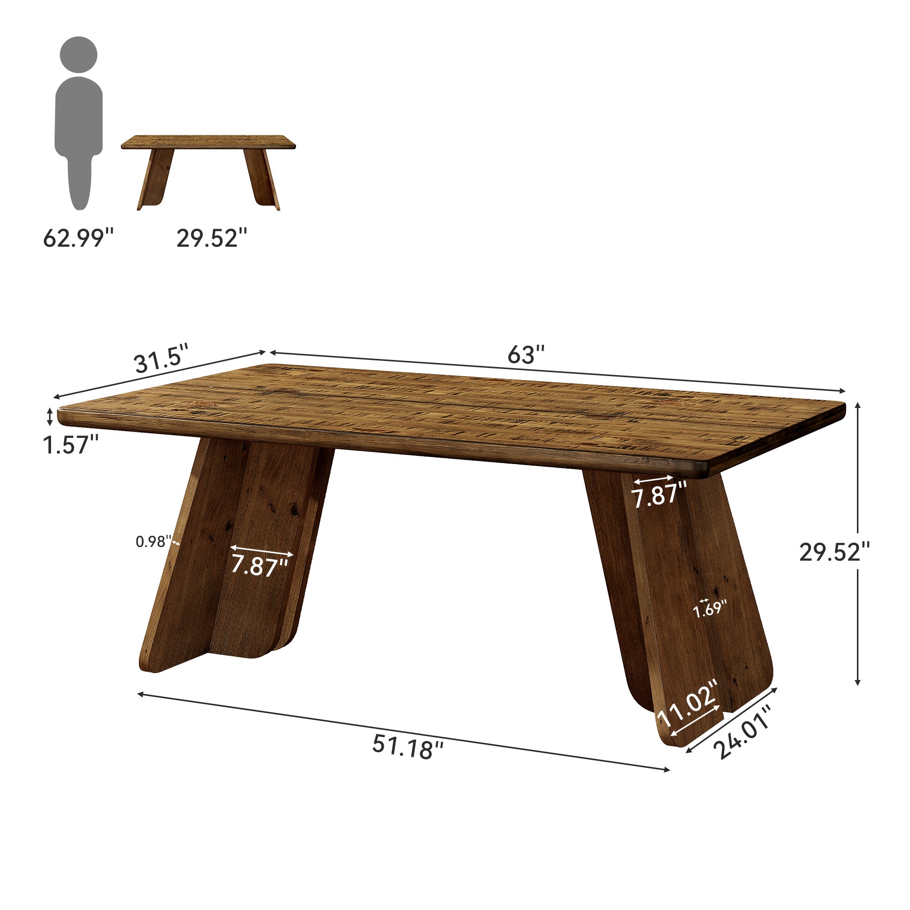 Solid Wood Executive Desk, 63" Office Computer Desk with Sturdy Legs