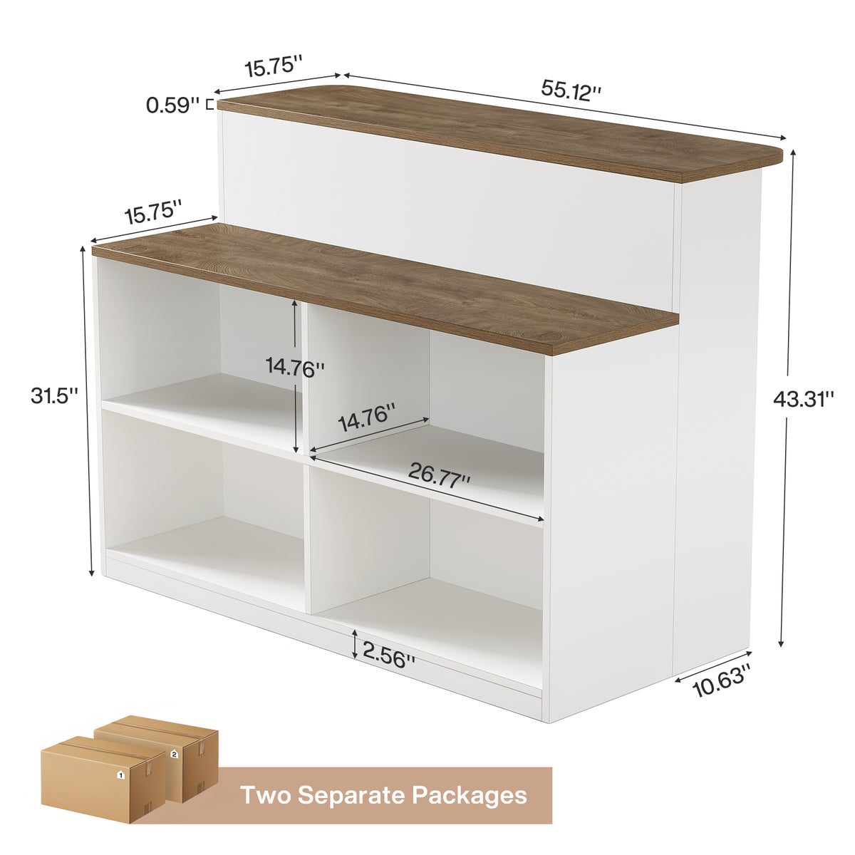4-Tier Bar Table with Storage, Rectangular Pub Table with 4 Open Cubbies &  2-Tier Worktop