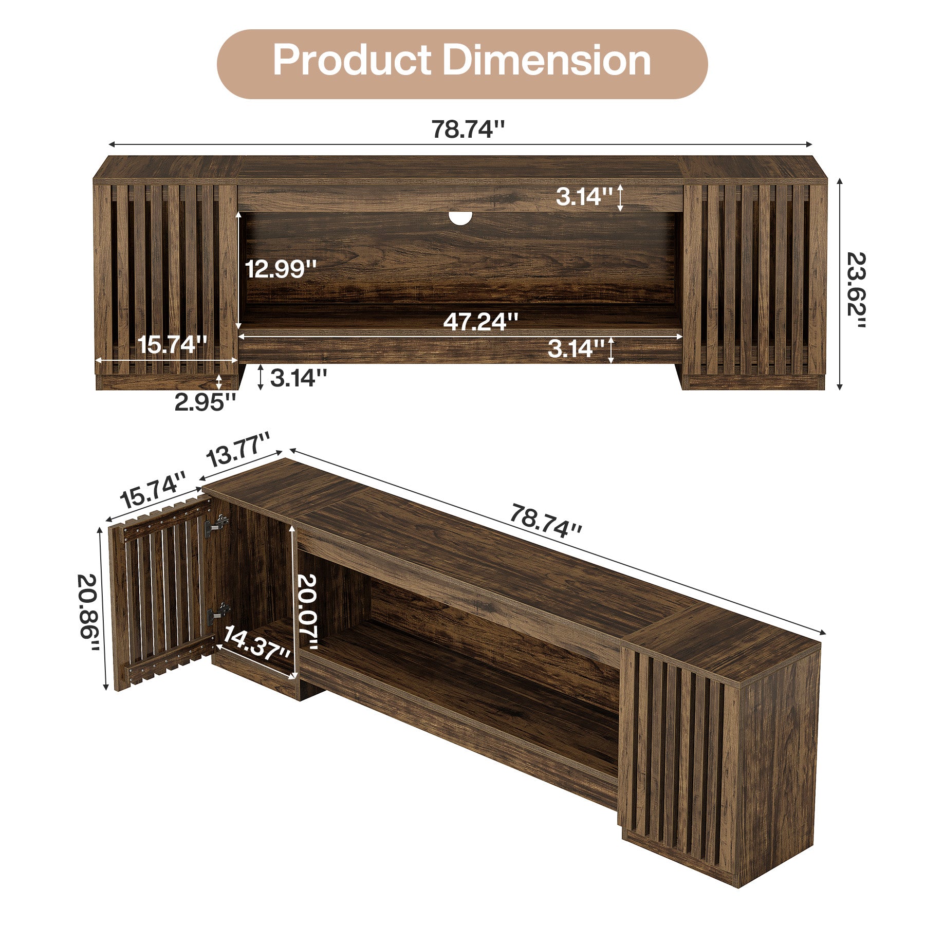 78" TV Stand for Up to 85" TVs, Farmhouse TV Console Table with Cabinets & Open Shelf