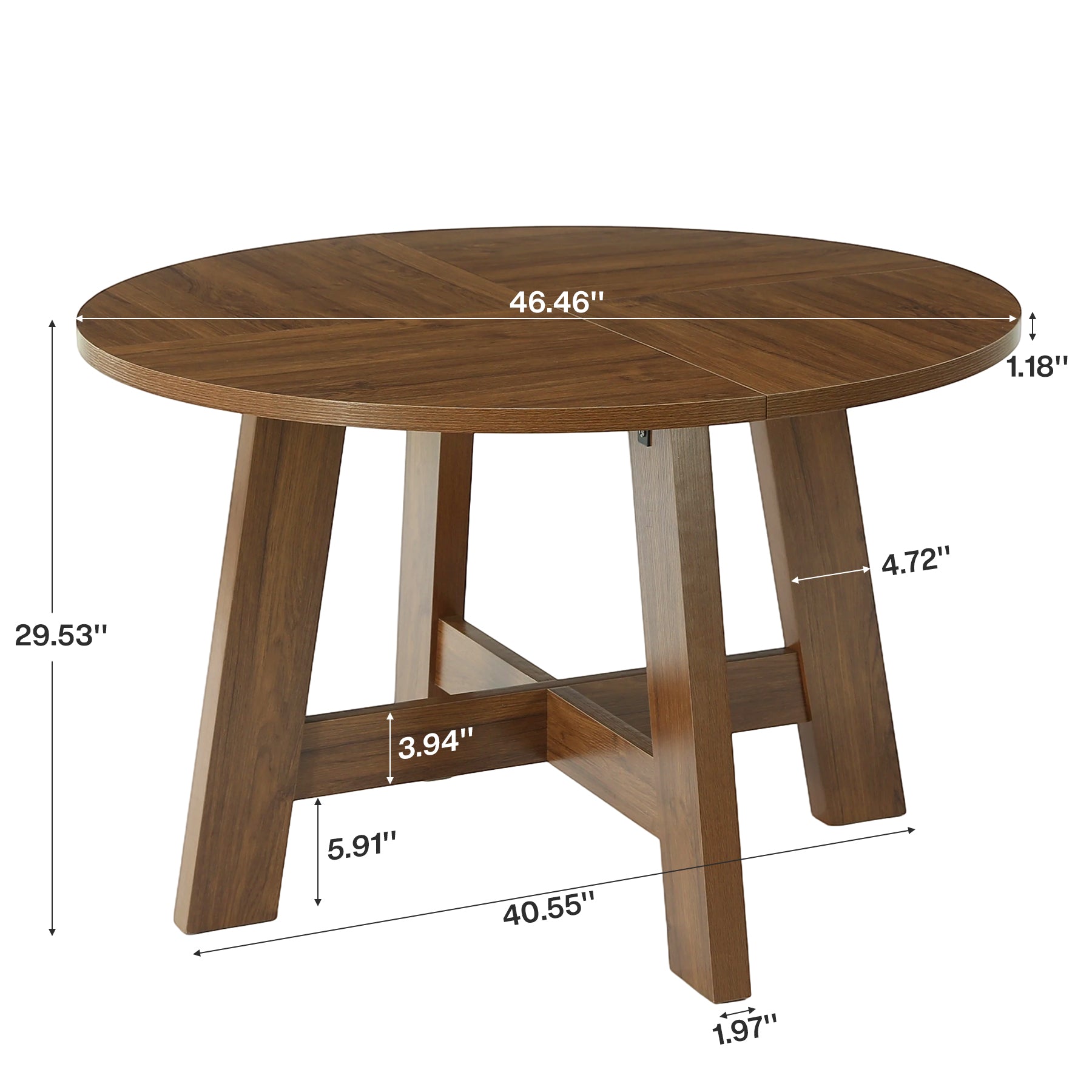Round Dining Table for 4-6, 47" Kitchen Table with Reinforced Cross Brace