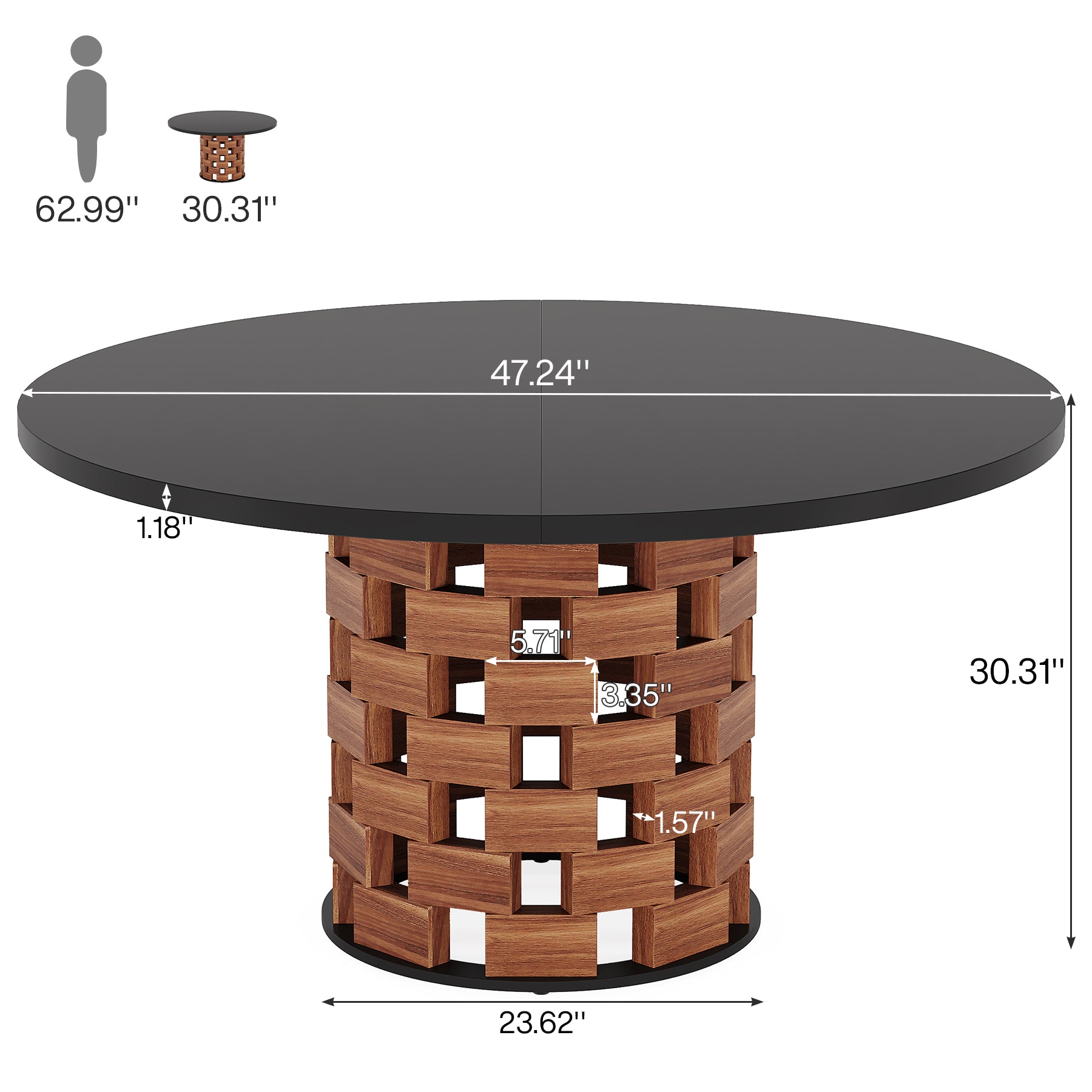 47" Dining Table, Farmhouse Round Kitchen Table for 4-6 People