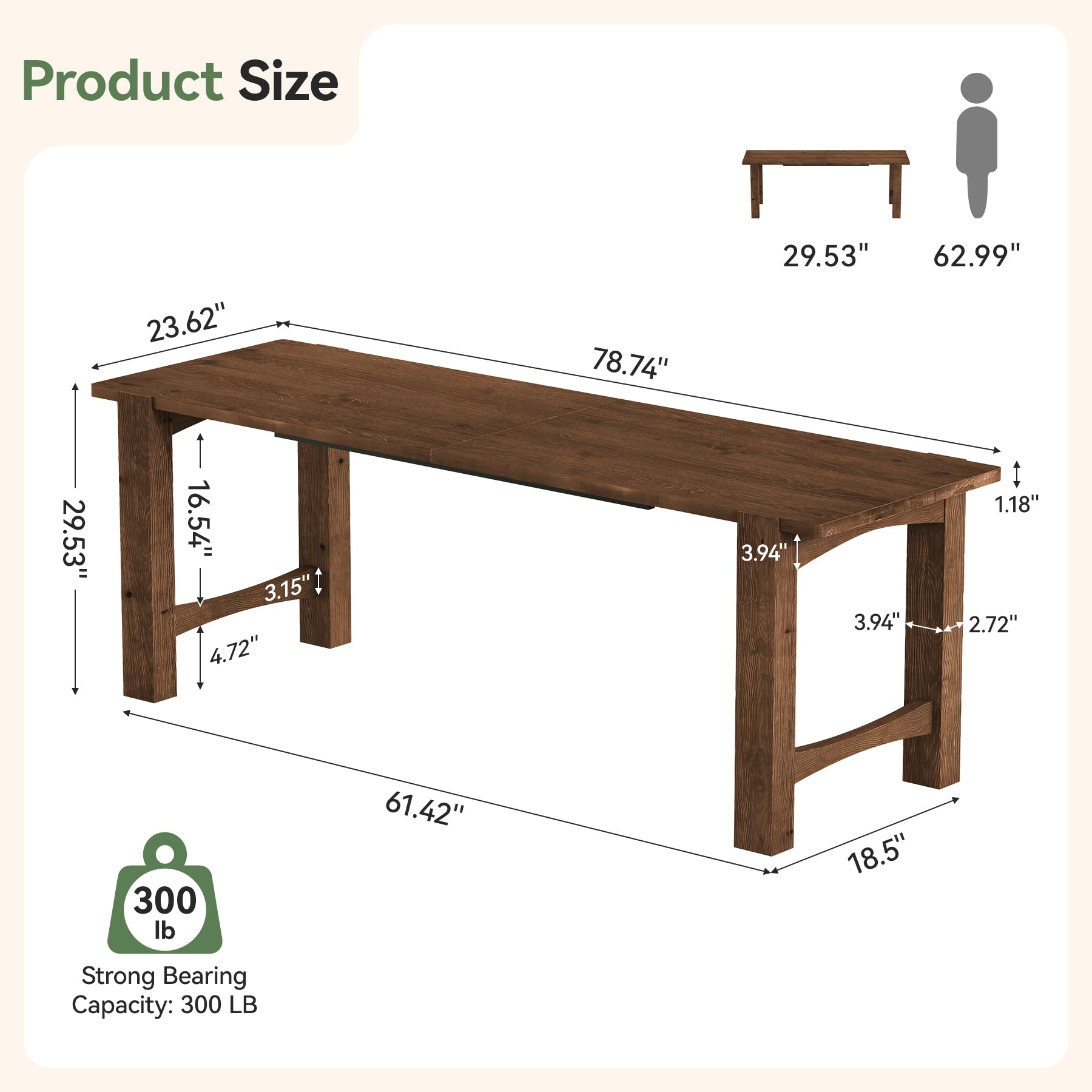 79" Extra Long 2 Person Desk, Farmhouse Solid Wood Computer Desk, Thick Legs, Home Office