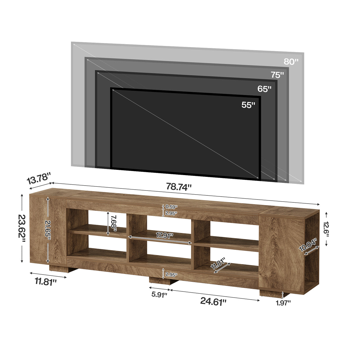78.7" TV Stand with Open Storage Cubbies, Farmhouse Entertainment Center for TVs up to 80"