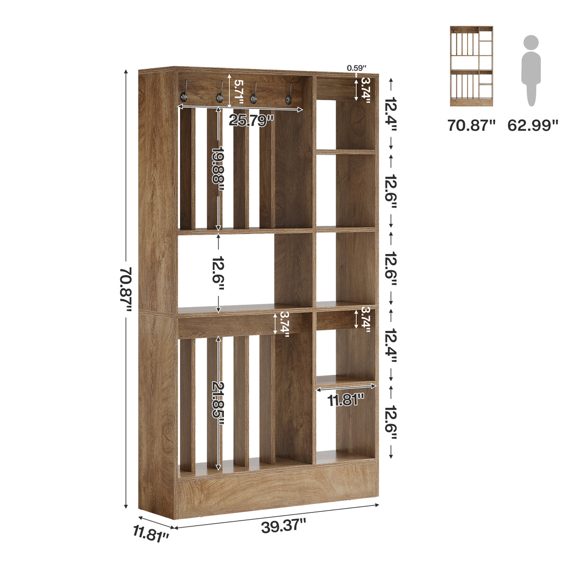 70.9" Room Divider with Shelves, Freestanding Wall Partition for Living Room, Bedroom
